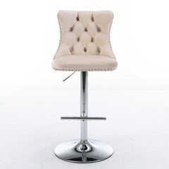 HAOYYE Swivel Velvet Barstools, Adjustable Seat Height 25-33 Inch, Modern Upholstered Chrome Base Bar Stools with Tufted Backs, Comfortable Set of 2 for Home, Pub, Kitchen Island, Beige, Sturdy Design