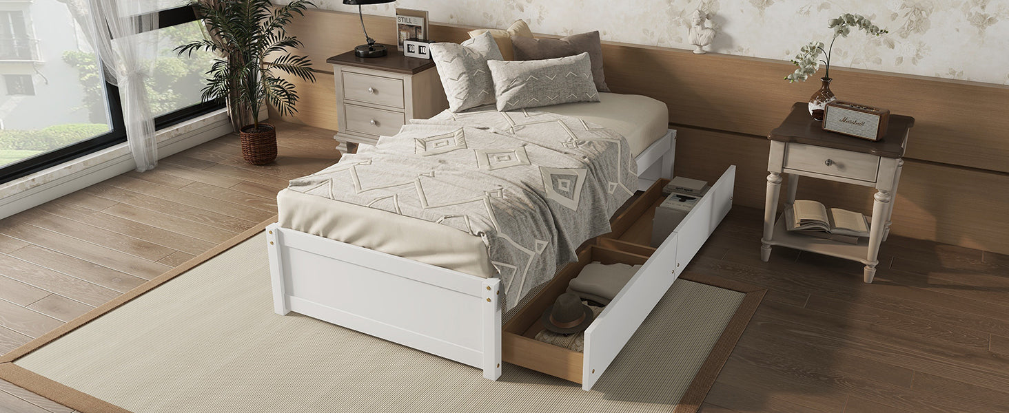 HAOYYE Solid Wood Twin Bed Frame With 2 Storage Drawers, No Box Spring Needed, Space-Saving Heavy Duty Design For Bedroom Or Dorm Room, Sturdy And Easy To Assemble
