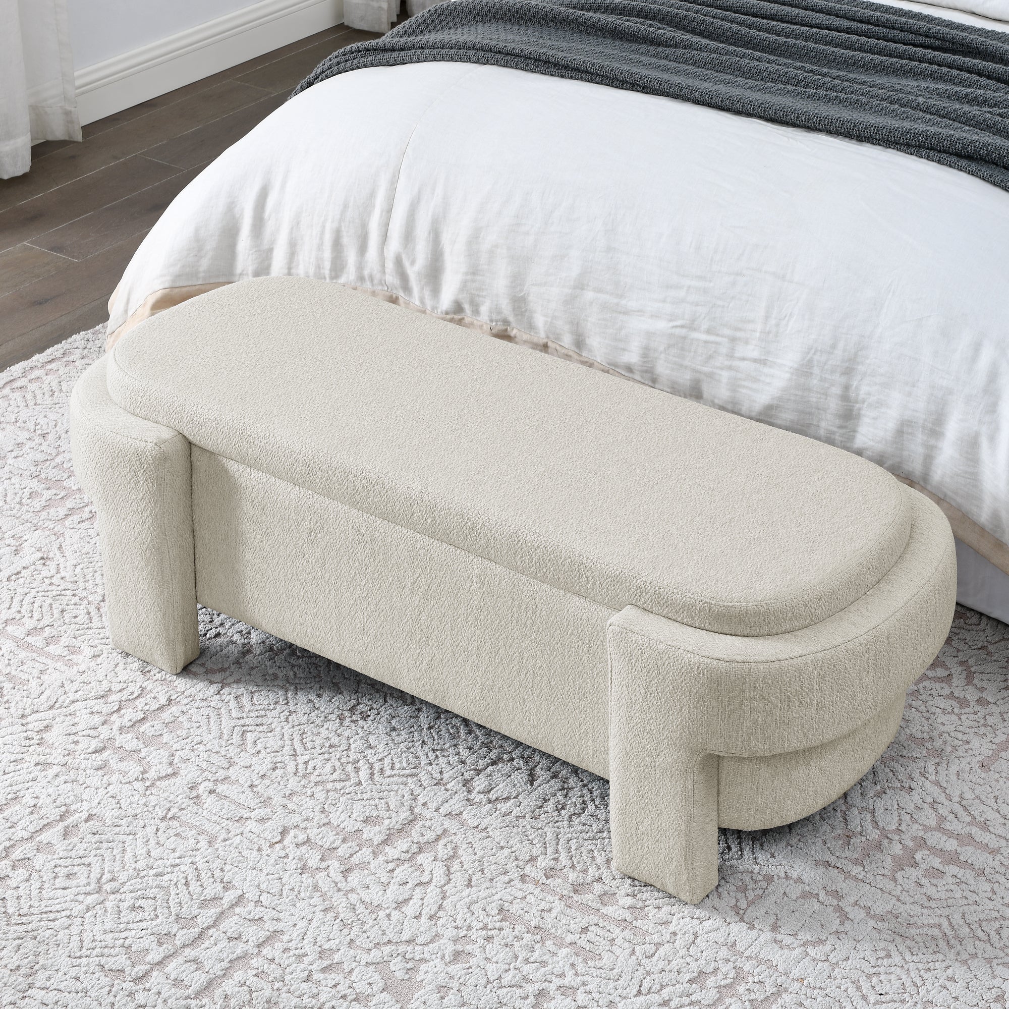 HAOYYE Linen Fabric Upholstered Bench with Large Storage Space for the Living Room, Entryway and Bedroom,Beige, Sturdy Space-Saving Heavy Duty Modern Design Easy Assembly Durable
