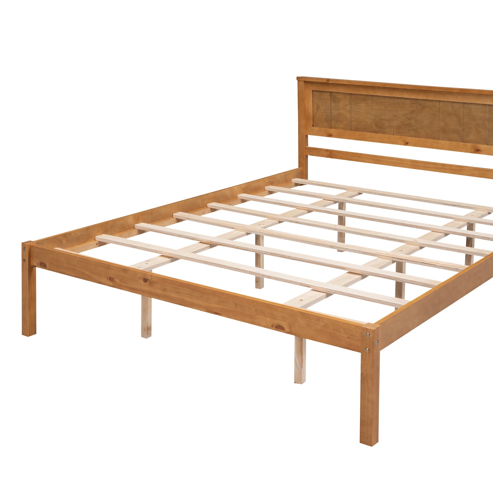 HAOYYE Platform Bed Frame with Headboard, Wood Slat Support, No Box Spring Needed, Queen, Oak Sturdy Space-Saving Heavy Duty Modern Design Adults Dorm Room Easy Assembly Bedroom Furniture