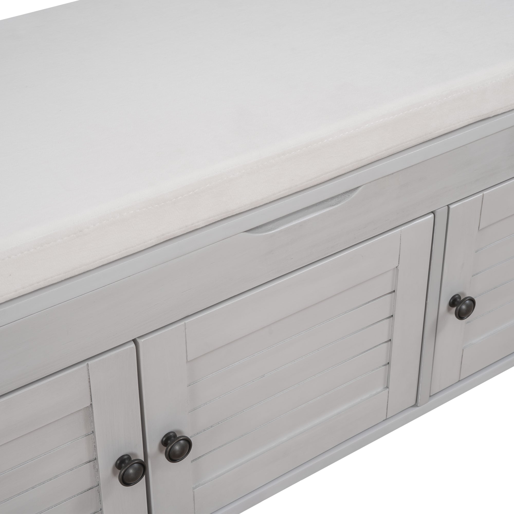 HAOYYE Storage Bench with 3 Shutter-shaped Doors, Shoe Bench with Removable Cushion and Hidden Storage Space (Gray Wash, OLD SKU: WF284226AAE) Sturdy Space-Saving Heavy Duty Modern Design Adults