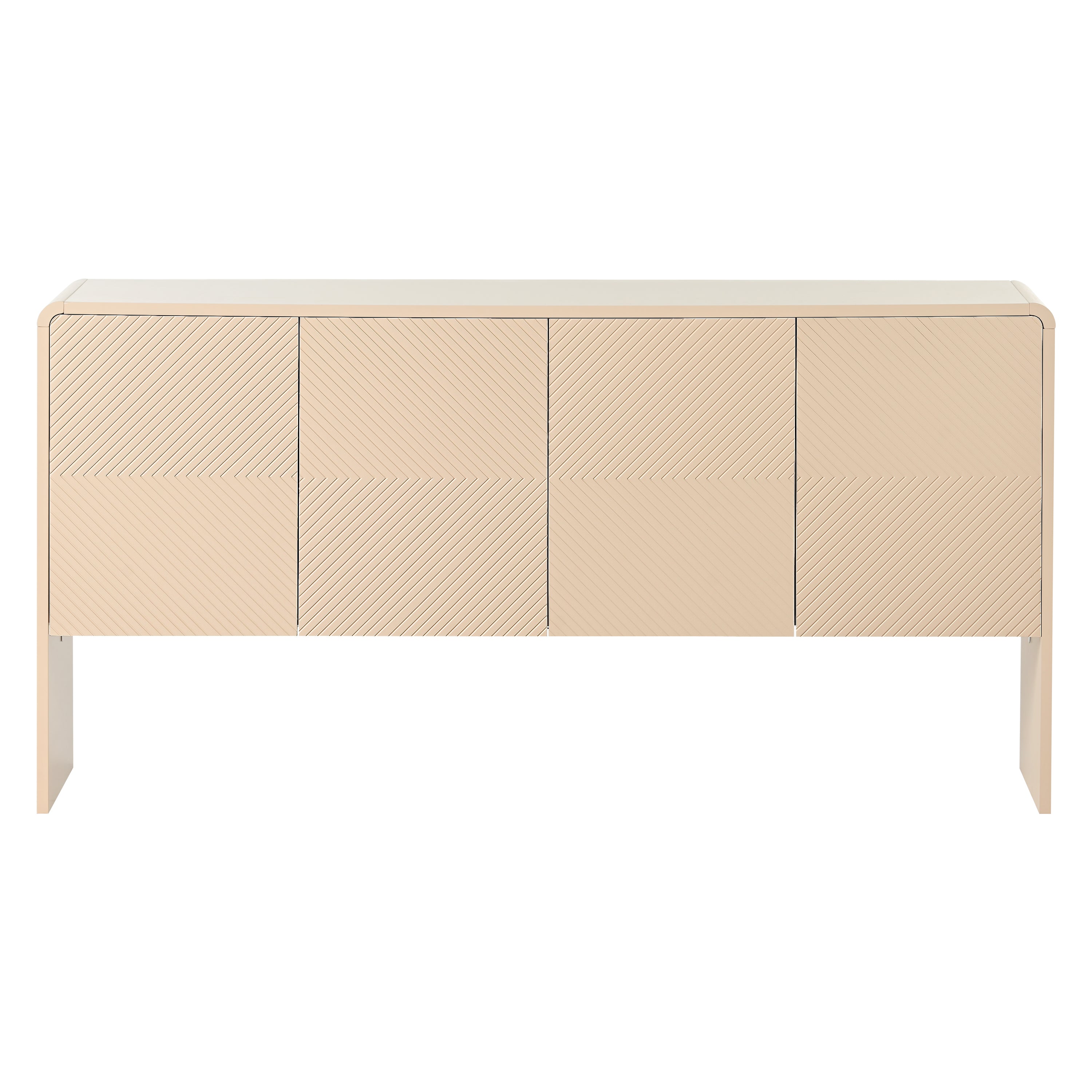 HAOYYE Minimalist Style 60"L Large Storage Space Sideboard with 4 Doors and Rebound Device for Living Room and Entryway (Apricot Cream) Sturdy Space-Saving Heavy Duty Modern Design Adults