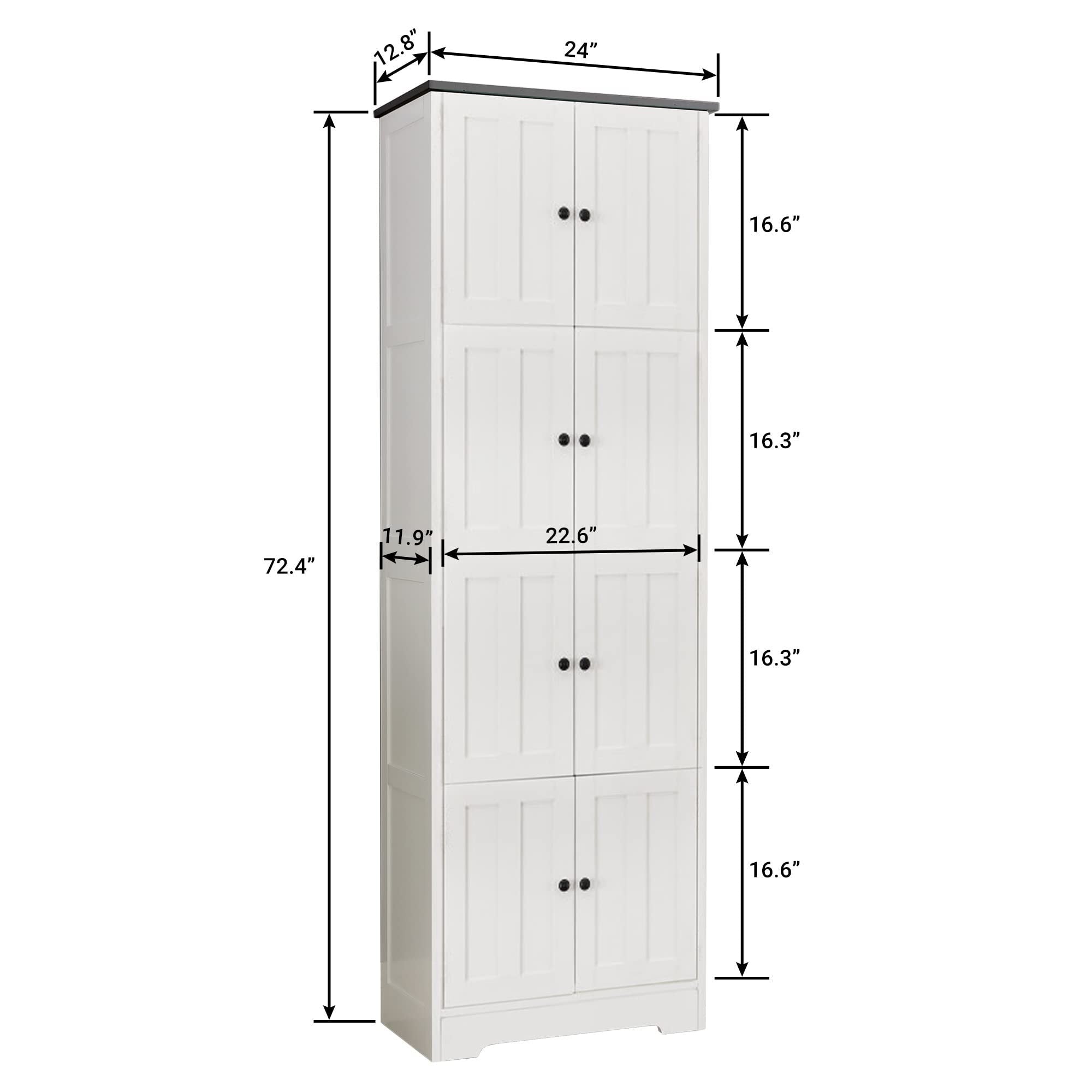 HAOYYE Tall Storage Cabinet with 8 Doors and 4 Shelves, Wall Storage Cabinet for Living Room, Kitchen, Office, Bedroom, Bathroom, White Sturdy Space-Saving Heavy Duty Modern Design Adults Dorm Room
