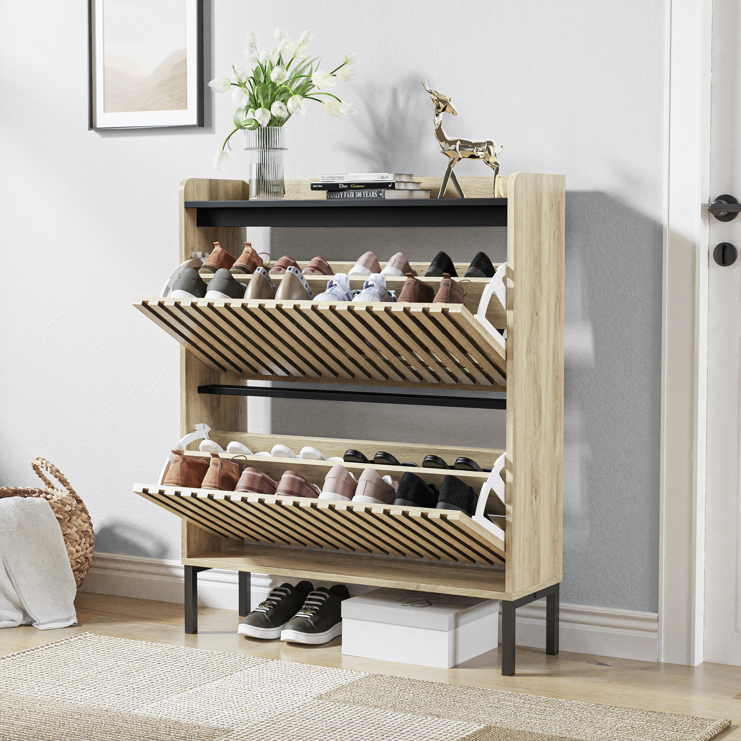 HAOYYE 2 Flip Shoe Cabinet,Multi-layer shoe rack,Modern Minimalist,storage cabinet, for entryway Sturdy Space-Saving Heavy Duty Modern Design Adults Dorm Room Easy Assembly Bedroom Furniture