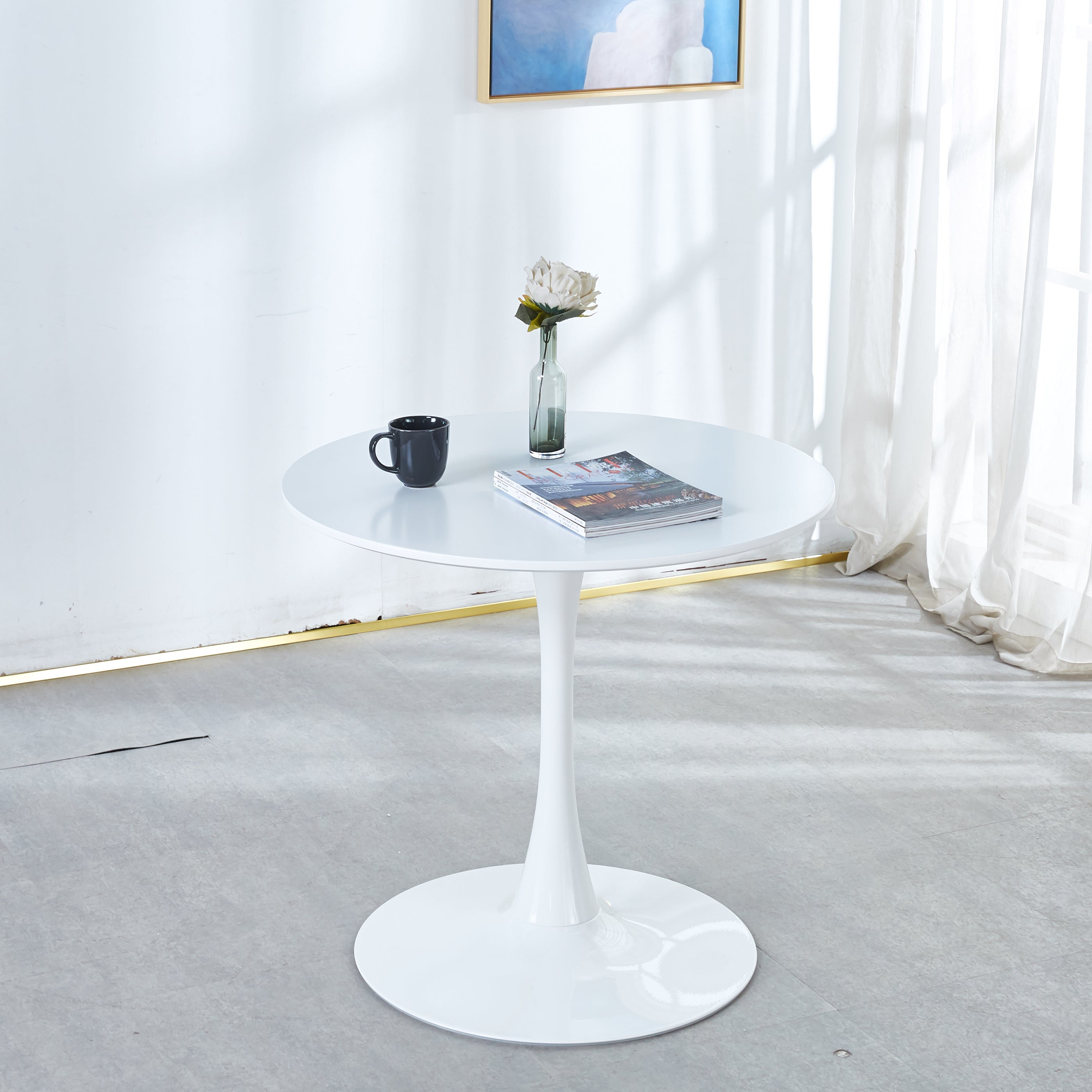 HAOYYE 31.5"White Tulip Table Mid-century Dining Table for 2-4 people With Round Mdf Table Top, Pedestal Dining Table, End Table Leisure Coffee Table Sturdy Space-Saving Heavy Duty Modern Design Durable