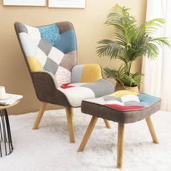 HAOYYE Accent Chair with Ottoman, Living Room Chair and Ottoman Set, Comfy Side Armchair for Bedroom, Creative Splicing Cloth Surface Sturdy Space-Saving Heavy Duty Modern Design Easy Assembly Durable