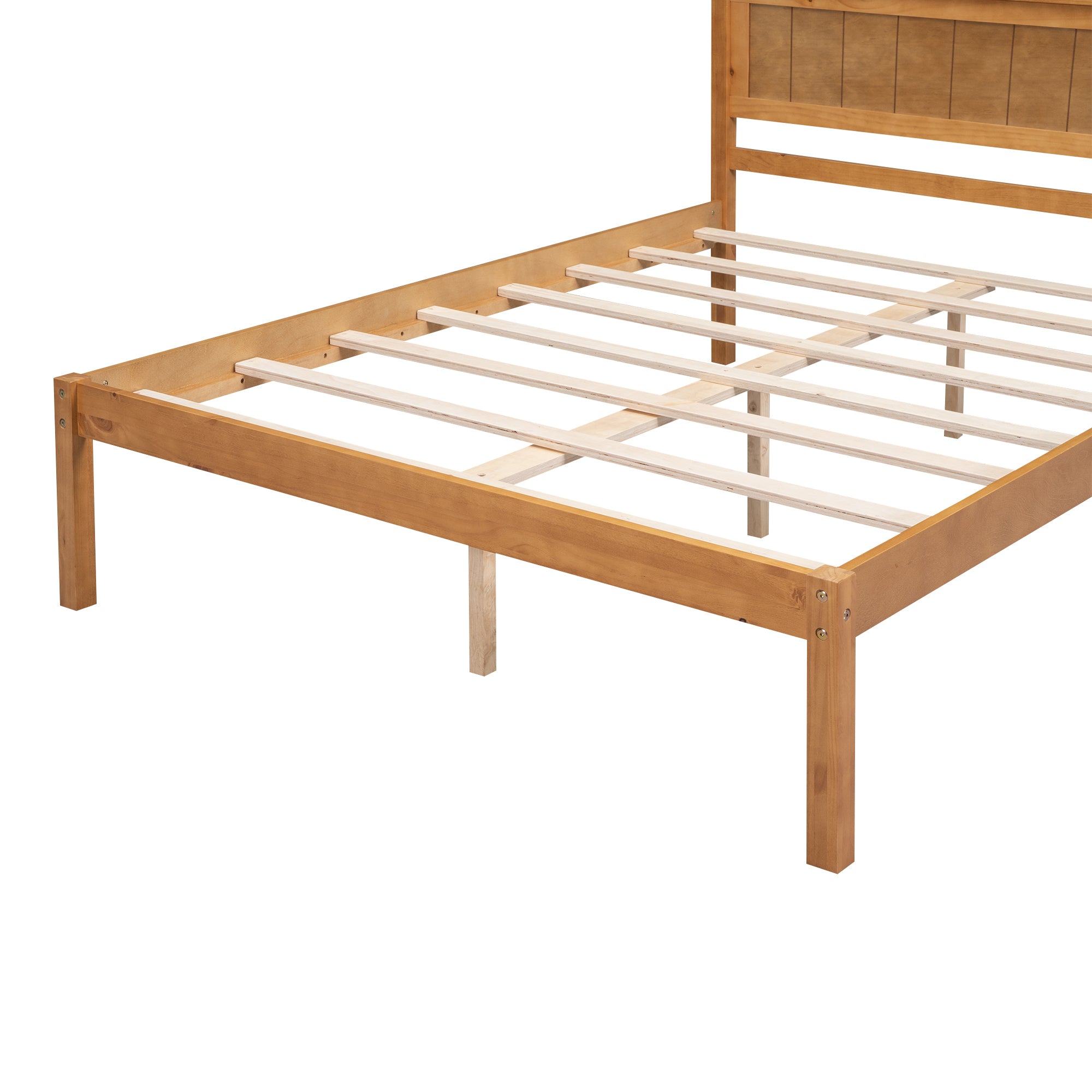 HAOYYE Platform Bed Frame with Headboard, Wood Slat Support, No Box Spring Needed, Full, Oak Sturdy Space-Saving Heavy Duty Modern Design Adults Dorm Room Easy Assembly Bedroom Furniture