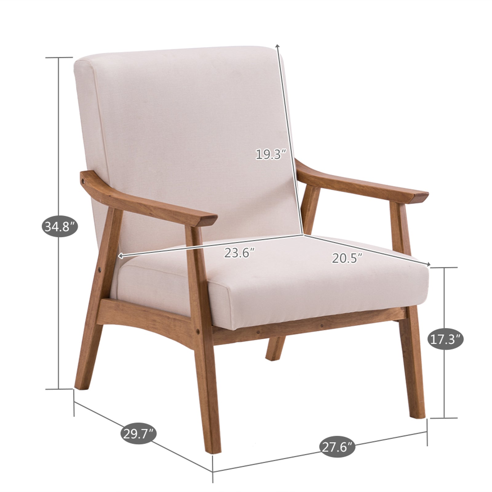 HAOYYE Solid Wood Retro Single Sofa Chair With Comfortable Backrest, Simple Elegant Design, Durable Frame, Beige Upholstery, Stylish Living Room Accent Chair, Perfect For Home And Office Seating