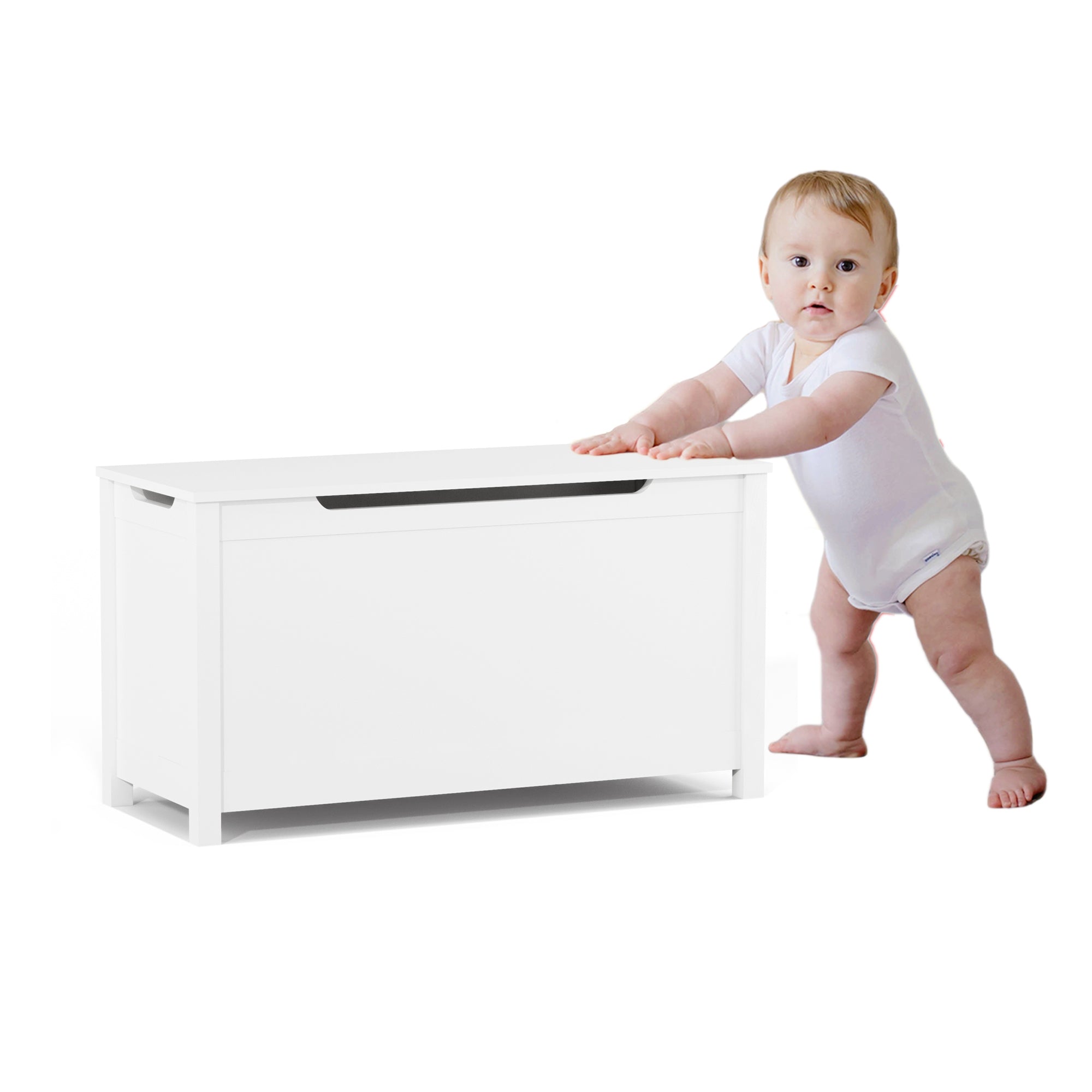 HAOYYE Wooden Toy Box Storage with Safety Hinged Lid, White, Sturdy Space-Saving Design, Easy Assembly, Durable and Stylish Home Furniture