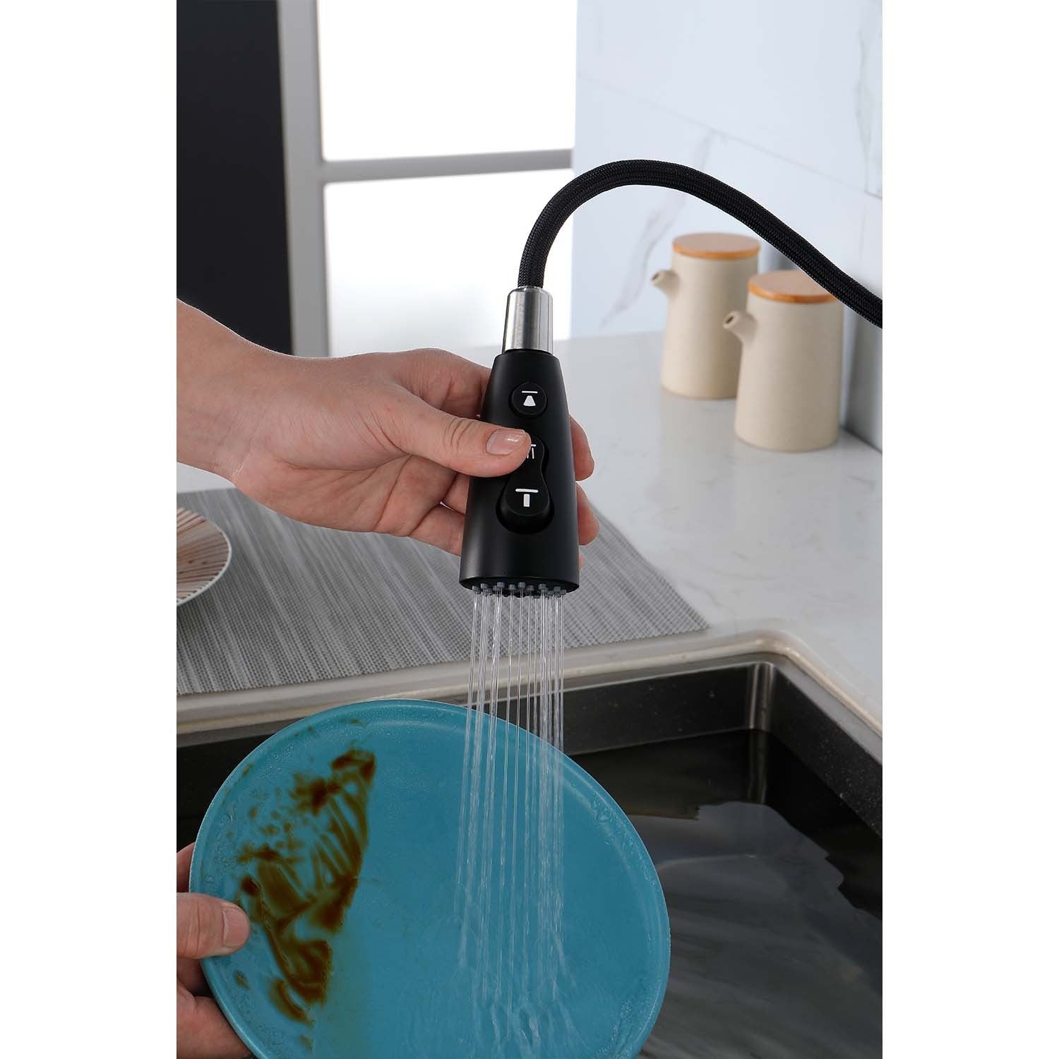 HAOYYE Kitchen Faucet with Pull Down Sprayer Sturdy Space-Saving Heavy Duty Modern Design Adults Dorm Room Easy Assembly Bedroom Furniture