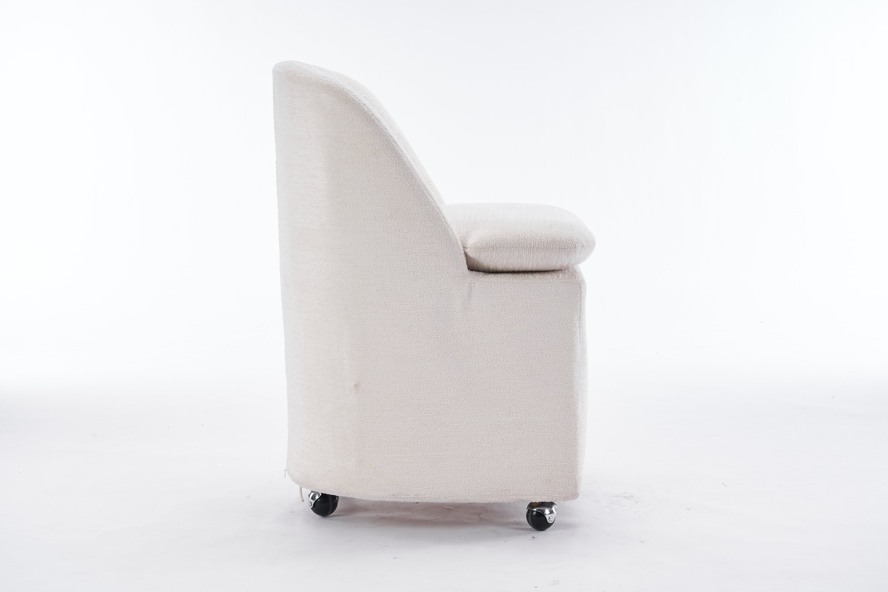 HAOYYE 058-Set of 2 Chenille Fabric Dining Chairs With Universal Wheels,Beige Sturdy Space-Saving Heavy Duty Modern Design Adults Dorm Room Easy Assembly Bedroom Furniture