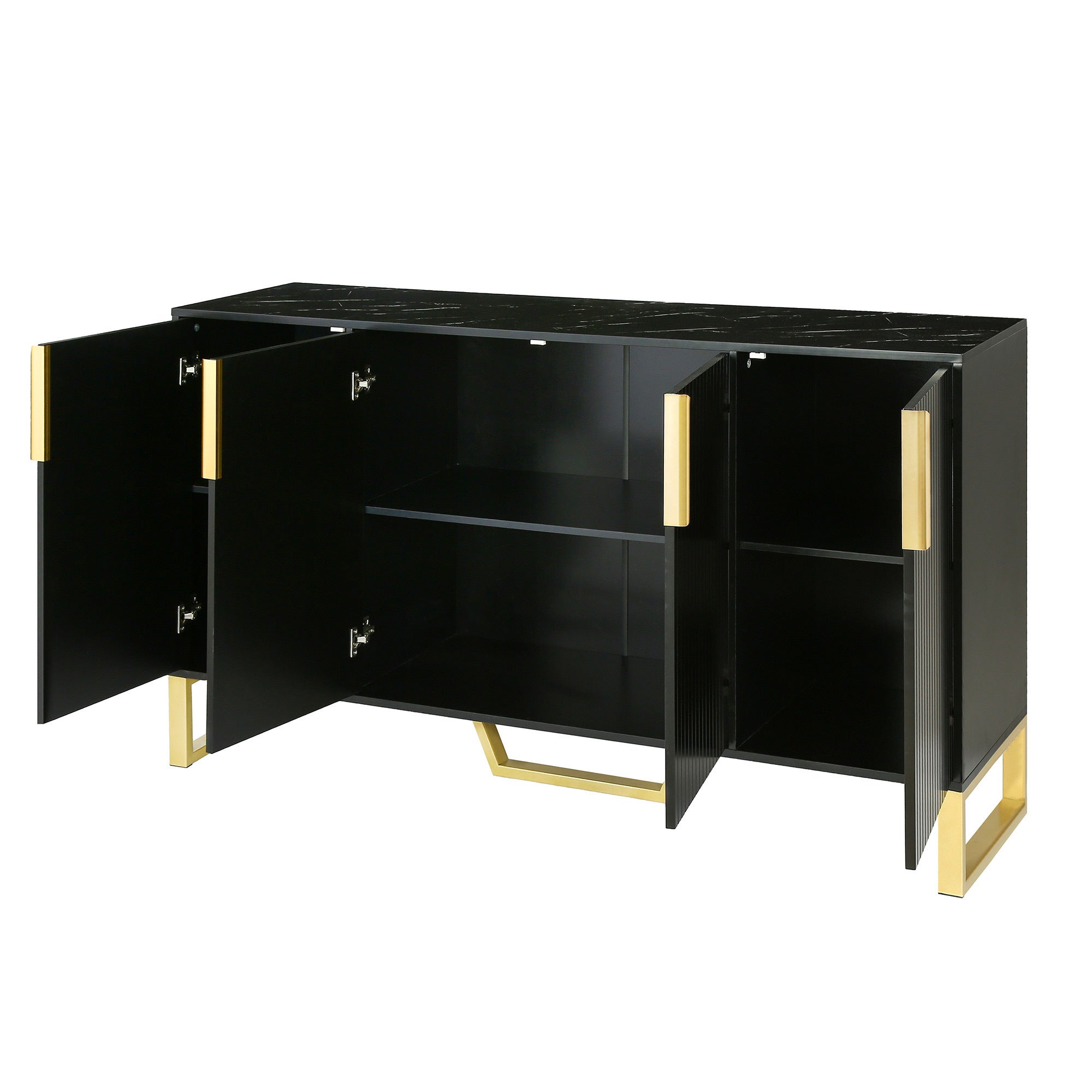 HAOYYE Modern Sideboard with Four Doors, Metal Handles and Legs, Adjustable Shelves, Stylish Storage Cabinet for Kitchen, Dining Room, Living Room, Black, Sturdy Space-Saving Heavy Duty Design, Ideal for Home and Apartment, Easy Assembly