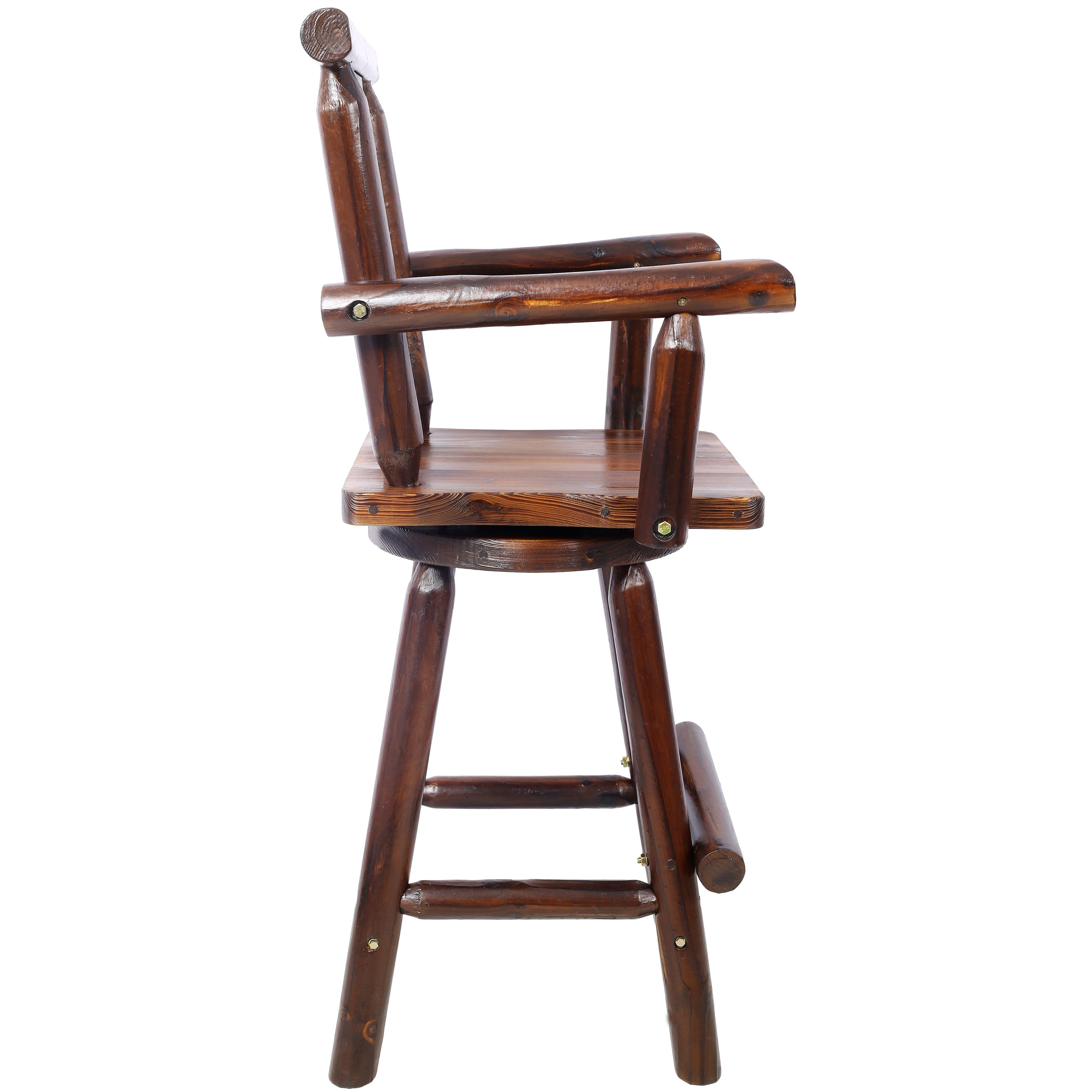 HAOYYE Rustic Bar Stool - Fir Wood Construction, Chair withDecorative Star Backrest, Footrest,Wide Armrest, Rustic Kitchen Stool, Tall Bistro Chair for Dining Room, Restaurant, Pub, 4-Foot,brown color Sturdy