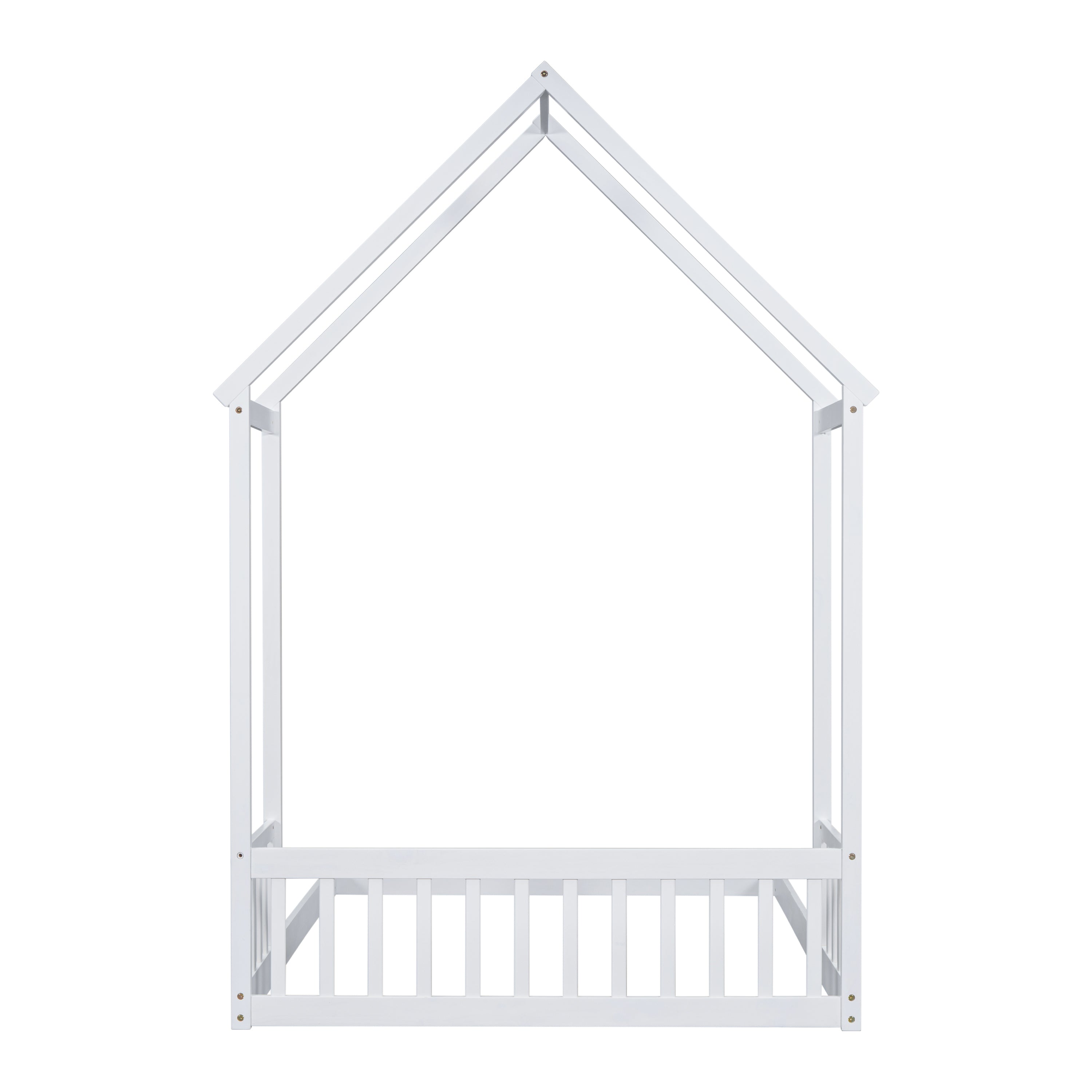 HAOYYE Full Roof-framed Headboard Floor Bed with Headboard Guardrails, without Slats White Sturdy Space-Saving Heavy Duty Modern Design Adults Dorm Room Easy Assembly Bedroom Furniture