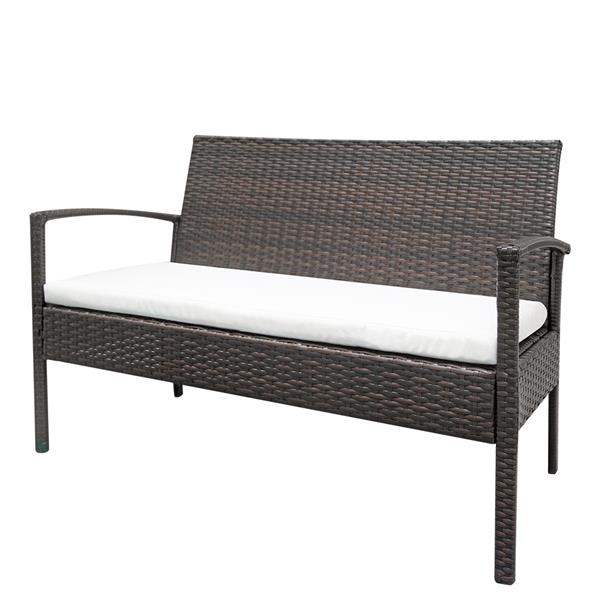 HAOYYE 4 Piece Outdoor Patio Rattan Sofa Set with 2 Arm Chairs, 1 Loveseat and Tempered Glass Coffee Table, Brown Gradient Wicker Furniture with Cushions for Garden Balcony Backyard Deck