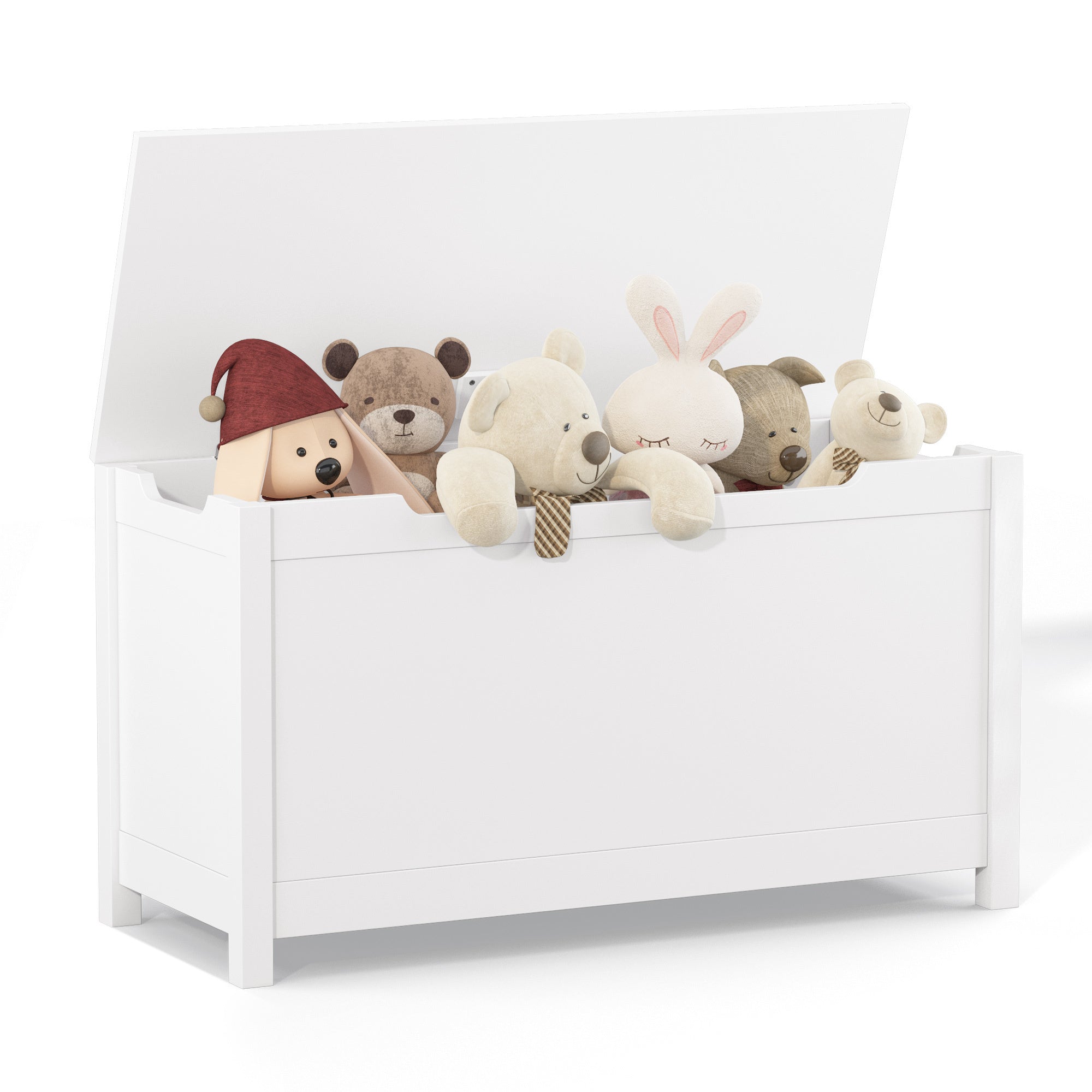 HAOYYE Wooden Toy Box Storage with Safety Hinged Lid, White, Sturdy Space-Saving Design, Easy Assembly, Durable and Stylish Home Furniture