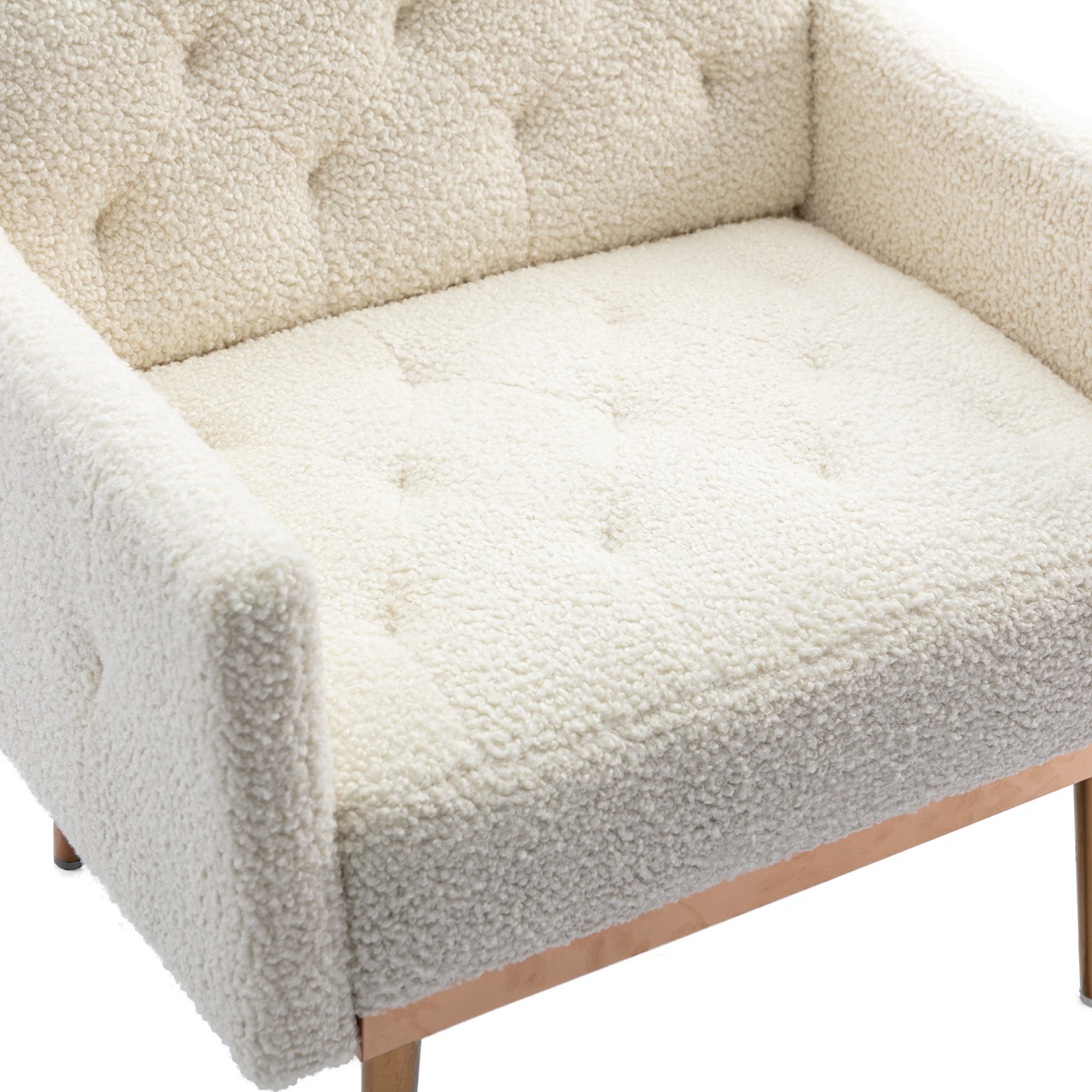 HAOYYE Modern Accent Chair with Arms, Tufted Decorative Fabric Armchair with Gold Metal Legs, Upholstered Reading Chair for Living Room Bedroom Office (White Teddy) Sturdy Space-Saving Heavy Duty