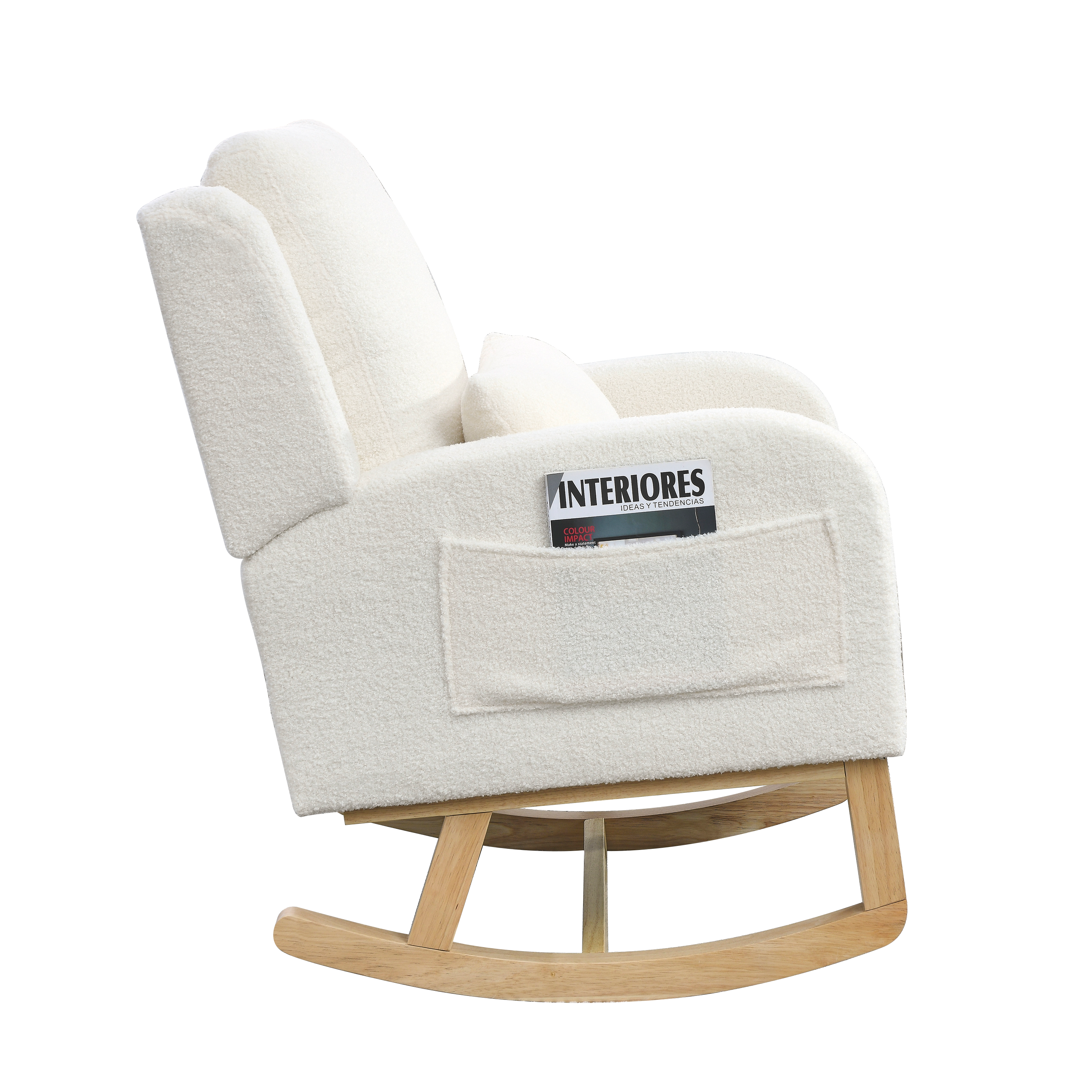 HAOYYE 27.5 "W Modern Accent High Back Living Room Casual Armchair Rocker with One Lumbar Pillow, Two Side Pockets,Teddy White (Ivory) Sturdy Space-Saving Heavy Duty Modern Design Adults