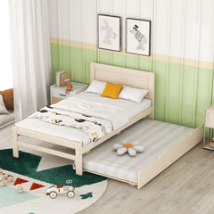 HAOYYE Modern Design Twin Size Platform Bed Frame with Trundle for White Washed Color Sturdy Space-Saving Heavy Duty Easy Assembly Durable Stylish Home Furniture Versatile