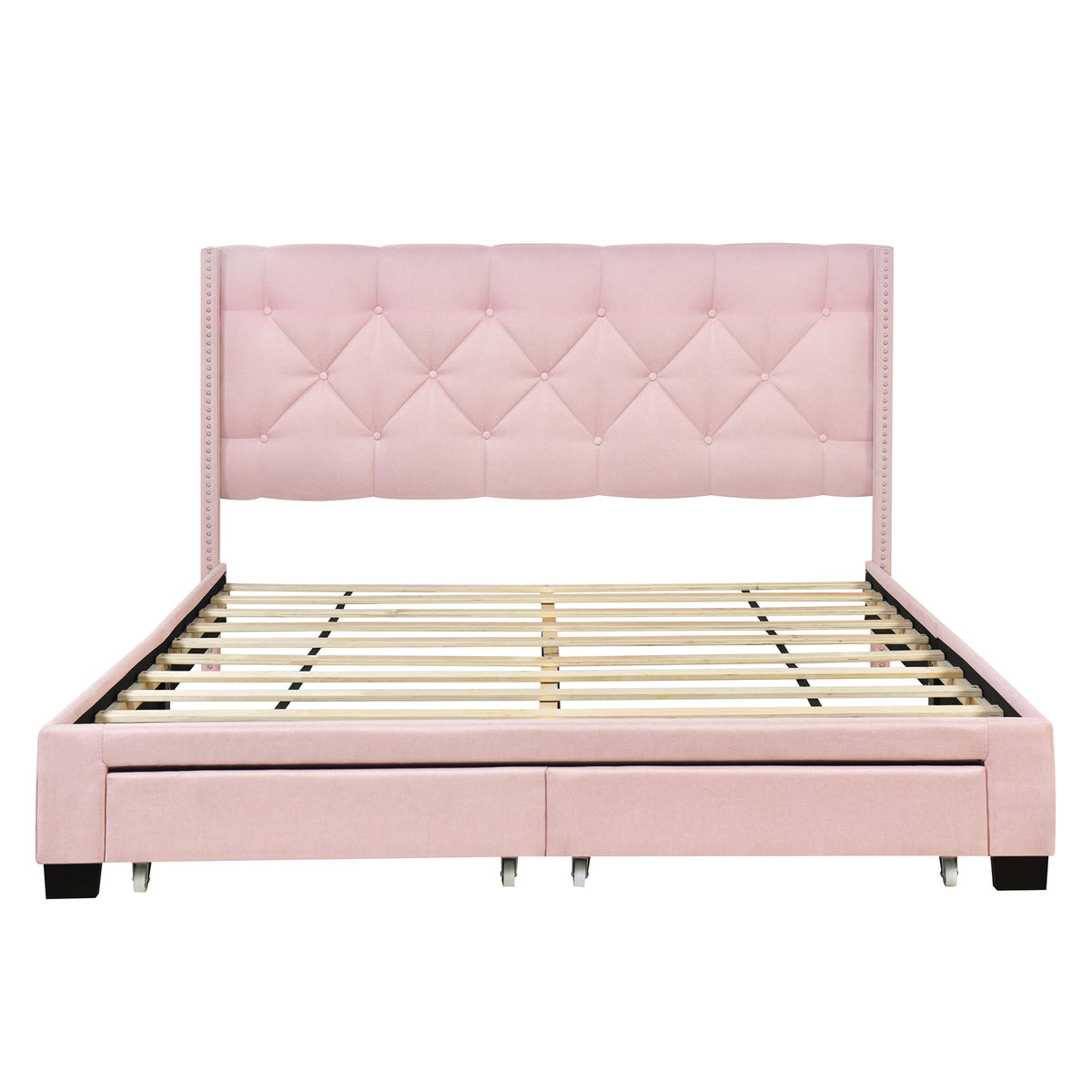 HAOYYE Queen Size Linen Upholstered Platform Bed with Two Drawers, Modern Storage Bed with Sturdy and Space-Saving Design, Heavy Duty Construction, Ideal for Adults and Dorm Rooms, Easy Assembly for Bedroom Furniture
