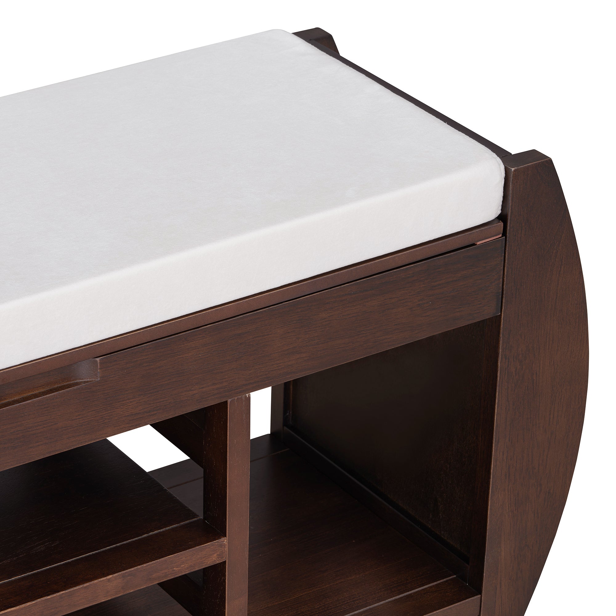 HAOYYE Retro Multifunctional Storage Bench with Cushion and Curved Side Panel for Entrance and Living Room (Espresso) Sturdy Space-Saving Heavy Duty Modern Design Easy Assembly Durable Stylish