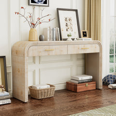 HAOYYE Unique Retro Silhouette Console Table with Open Style, Two Top Drawers for Entrance, Dining Room, Living Room, Natural Wood Wash Finish, Sturdy Space-Saving Heavy Duty Modern Design, Ideal for Adults