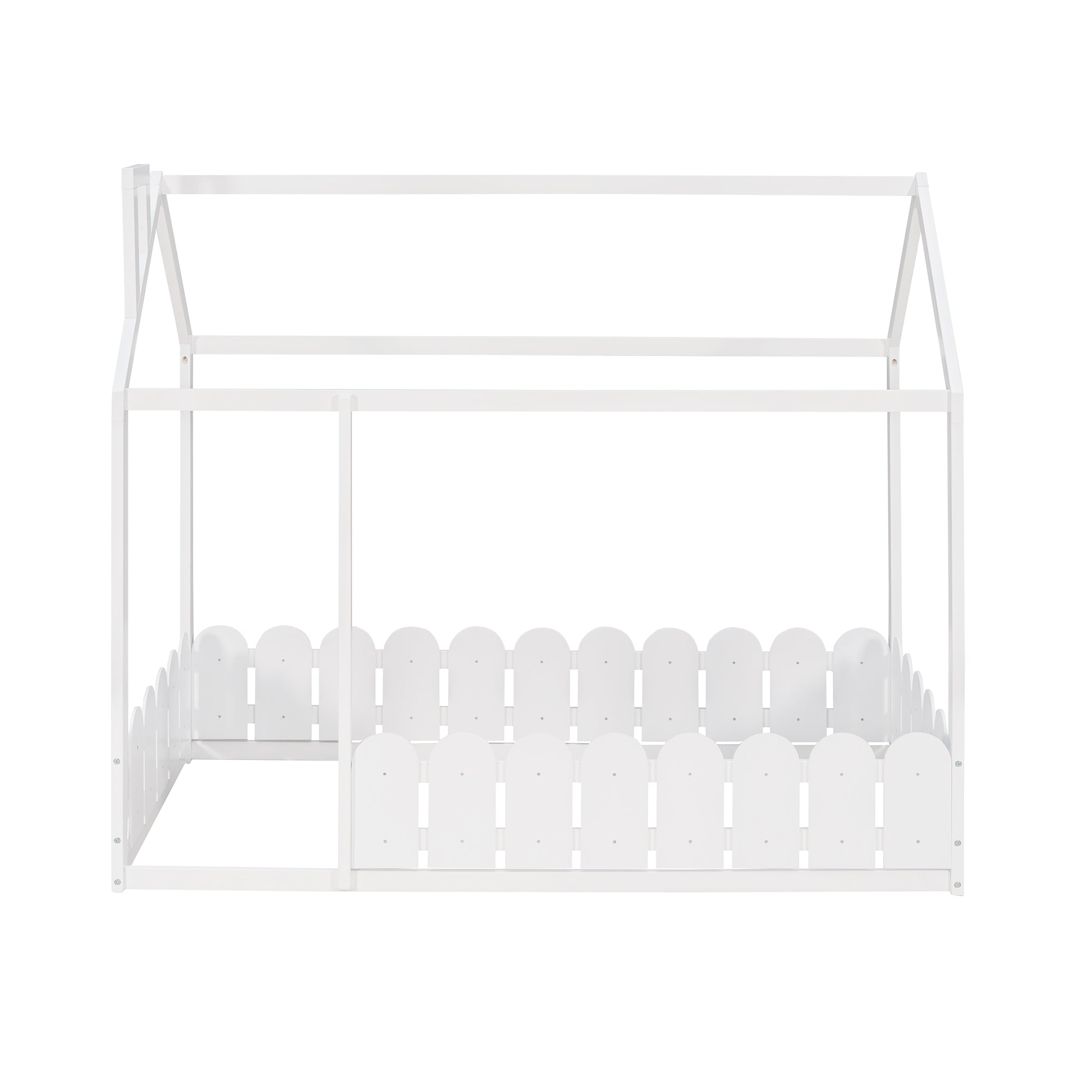 HAOYYE Twin Size Wood Bed House Bed Frame with Fence,for ,Teens, Girls,Boys {White}{OLD SKU:WF194274AAK} Sturdy Space-Saving Heavy Duty Modern Design Adults Dorm Room