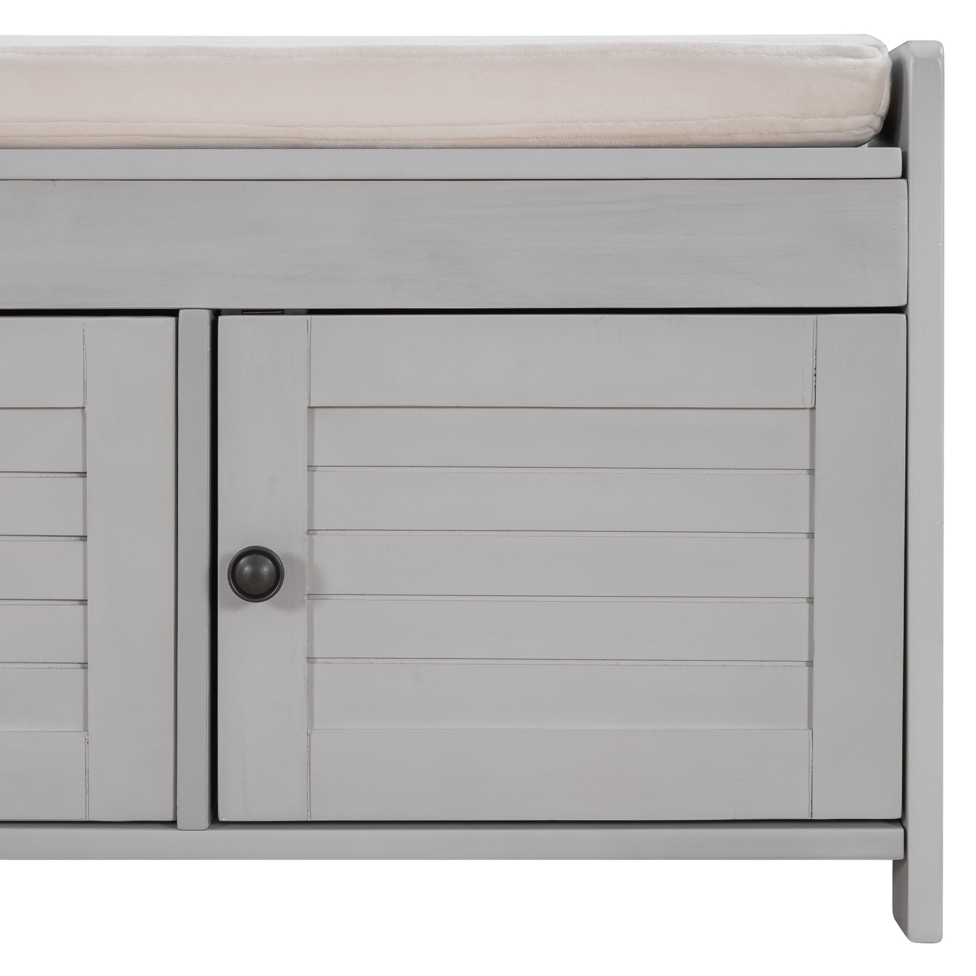 HAOYYE Storage Bench with 3 Shutter-shaped Doors, Shoe Bench with Removable Cushion and Hidden Storage Space (Gray Wash, OLD SKU: WF284226AAE) Sturdy Space-Saving Heavy Duty Modern Design Adults