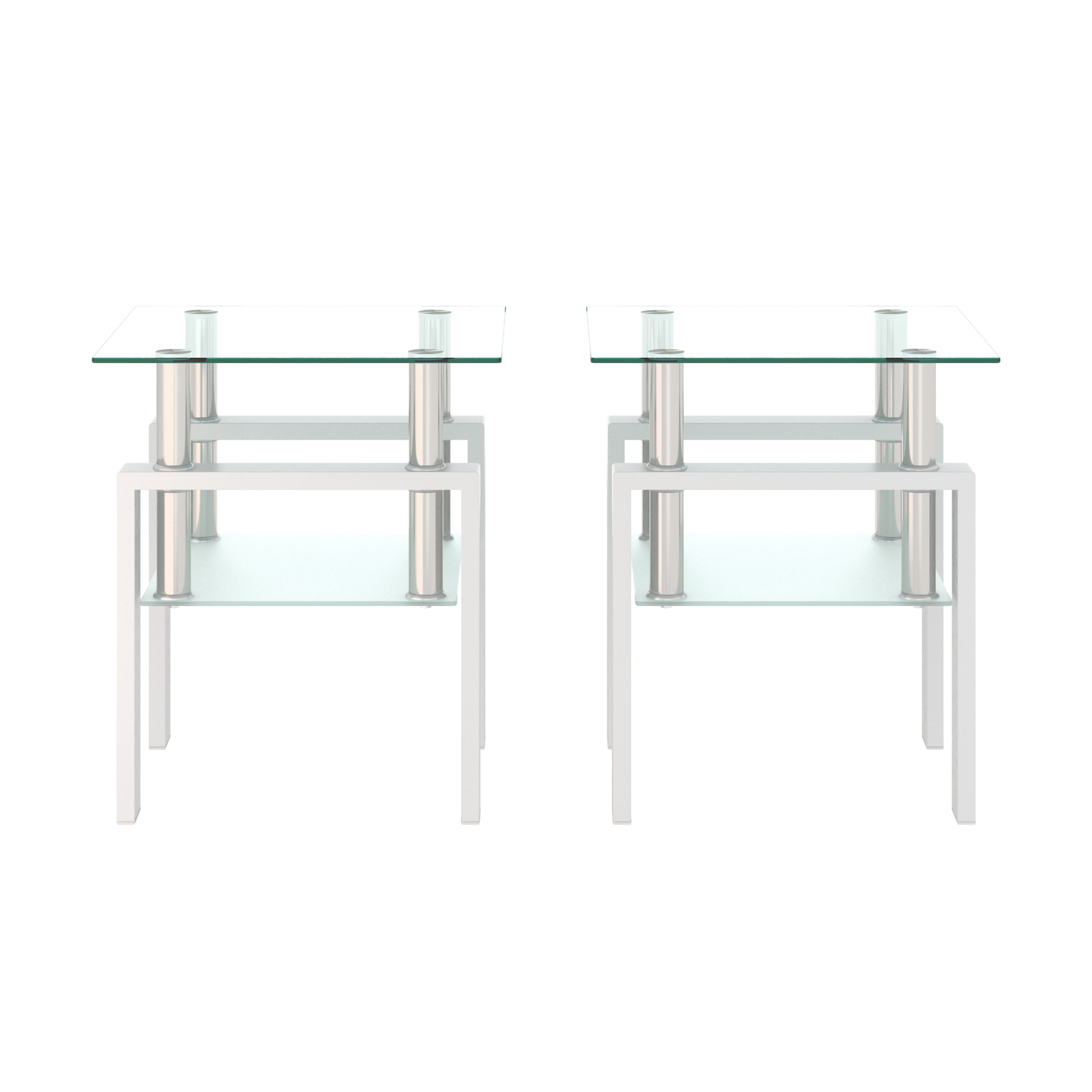 Haoyye Set of 2 Modern Tempered Glass Coffee and Tea Tables, Square Transparent and White Side Tables for Living Room, Sturdy Heavy Duty Space-Saving Design, Easy Assembly for Adults and Dorm Rooms