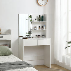 HAOYYE Vanity Desk with Mirror, White Dressing Table with 2 Drawers, Modern Makeup Vanity for Bedroom, Small Space Vanity Table with Storage, Sleek & Elegant Design for Girls and Women, Compact Beauty Station for Makeup Room