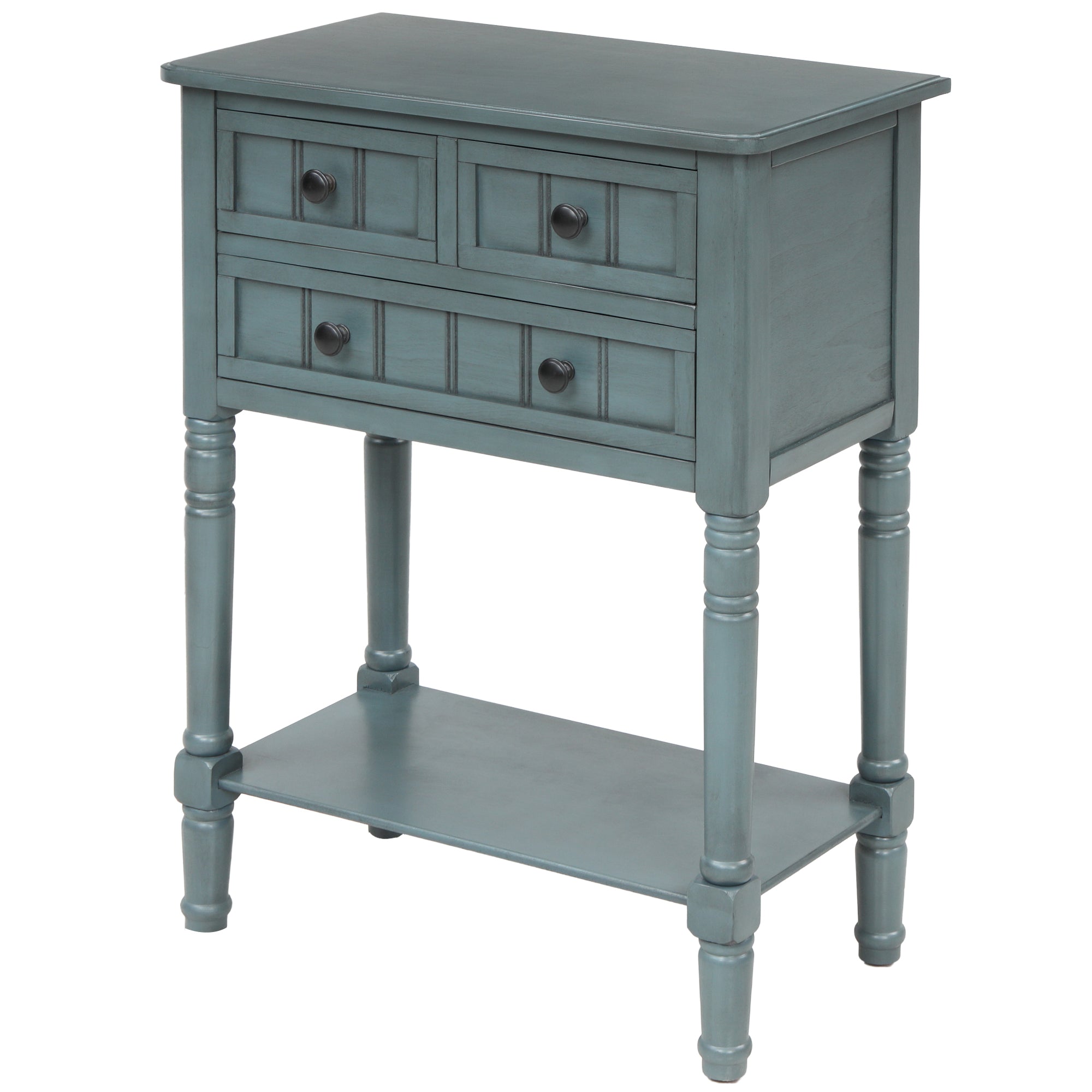 HAOYYE Narrow Console Table, Slim Sofa Table with Three Storage Drawers and Bottom Shelf for Living Room, Navy, Sturdy Space-Saving Design, Heavy Duty Construction, Easy Assembly, Durable and Stylish Home Furniture, Versatile for Hallway or Entryway Use