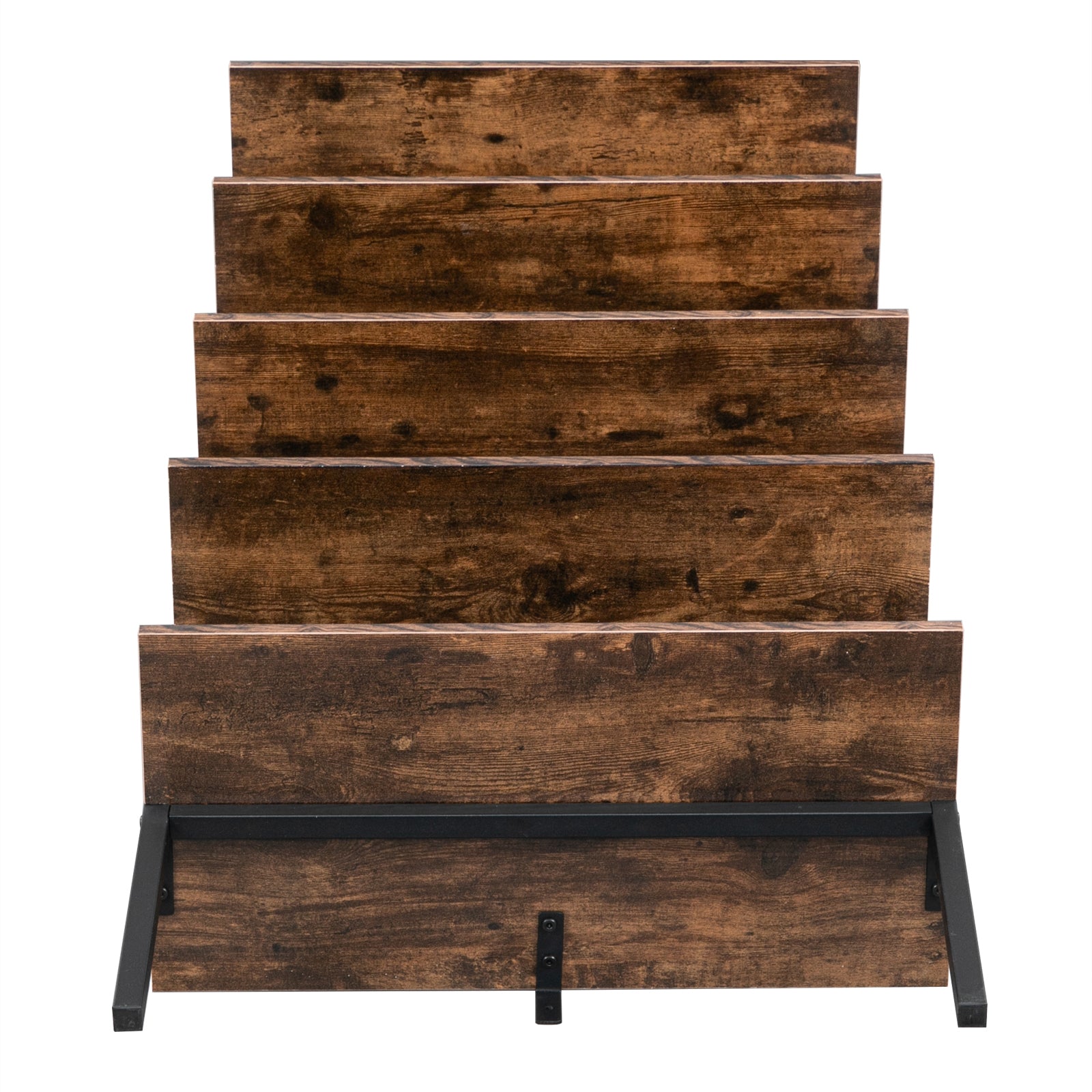 HAOYYE 5-Tier Industrial Wall Mounted Ladder Bookcase – Rustic Brown Wood Finish With Black Metal Frame, Open Display Shelf For Books, Home Décor, Plants, Living Room Storage, Office Display, Durable & Space-Saving Industrial Design