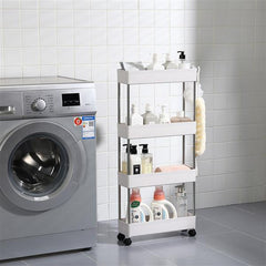 HAOYYE 4 Layer Ultra Thin Mobile Slim Storage Cart White Multi Functional Rolling Organizer with Wheels for Kitchen Bathroom Laundry Room Narrow Spaces Plastic and Stainless Steel Space Saving Design