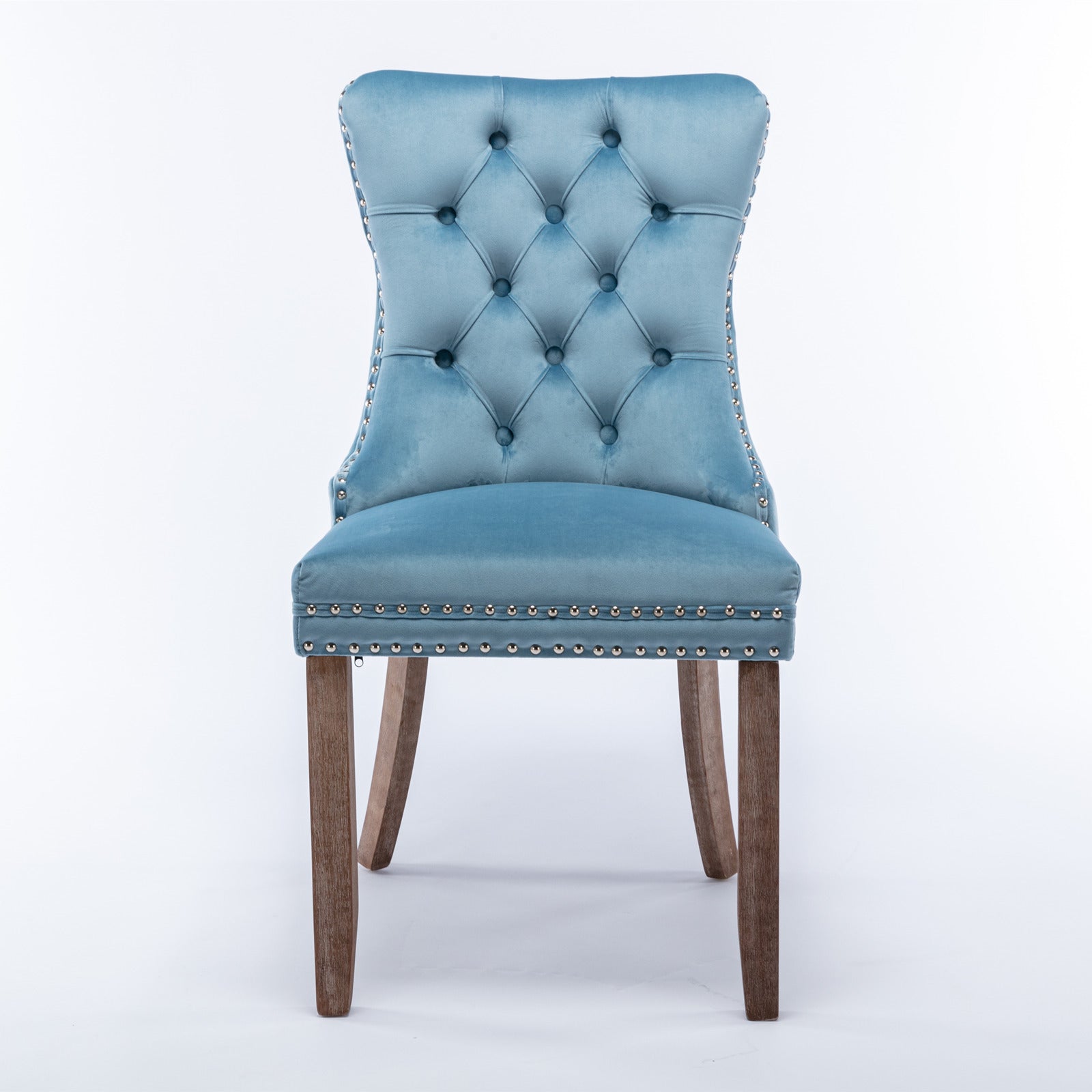 HAOYYE High-end Tufted Solid Wood Contemporary Velvet Upholstered Dining Chair with Wood Legs Nailhead Trim 2-Pcs Set,Light Blue, SW2001LB Sturdy Space-Saving Heavy Duty Durable