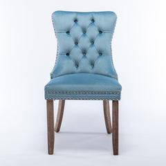 HAOYYE High-end Tufted Solid Wood Contemporary Velvet Upholstered Dining Chair with Wood Legs Nailhead Trim 2-Pcs Set,Light Blue, SW2001LB Sturdy Space-Saving Heavy Duty Durable