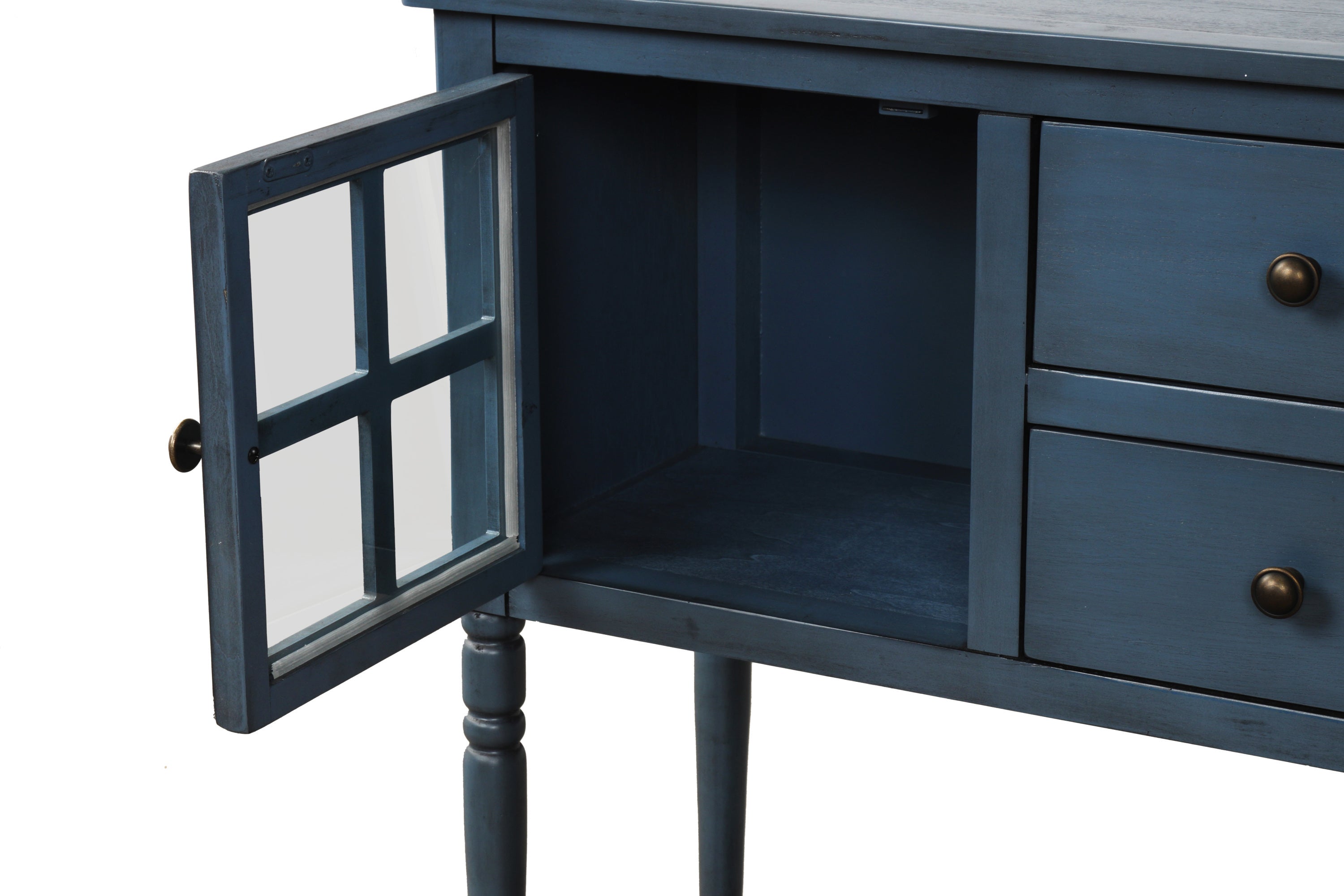 HAOYYE Sideboard Console Table with Bottom Shelf, Farmhouse Wood/Glass Buffet Storage Cabinet Living Room (Antique Navy) Sturdy Space-Saving Heavy Duty Modern Design Easy Assembly Durable Stylish