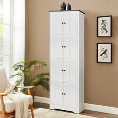 HAOYYE Tall Storage Cabinet with 8 Doors and 4 Shelves, Wall Storage Cabinet for Living Room, Kitchen, Office, Bedroom, Bathroom, White Sturdy Space-Saving Heavy Duty Modern Design Adults Dorm Room
