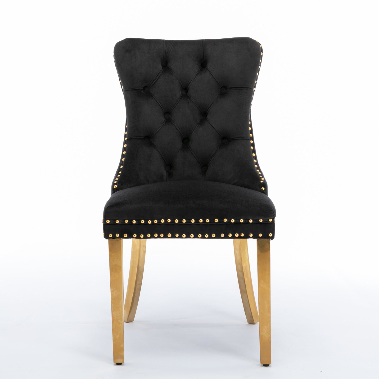 HAOYYE High-end Tufted Solid Wood Contemporary Velvet Upholstered Dining Chair with Golden Stainless Steel Plating Legs,Nailhead Trim,Set of 2，Black and Gold, SW1601BK