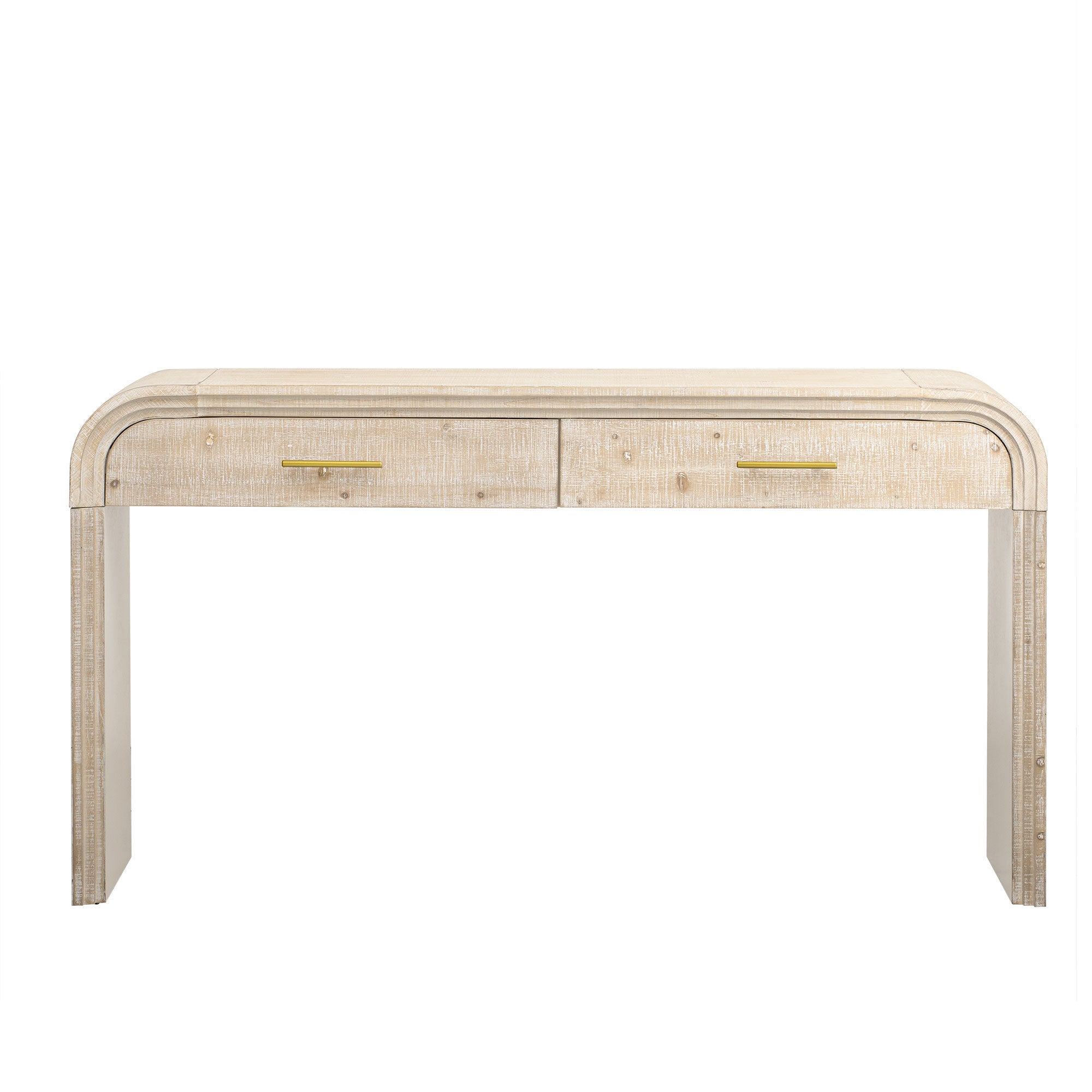 HAOYYE Unique Retro Silhouette Console Table with Open Style, Two Top Drawers for Entrance, Dining Room, Living Room, Natural Wood Wash Finish, Sturdy Space-Saving Heavy Duty Modern Design, Ideal for Adults