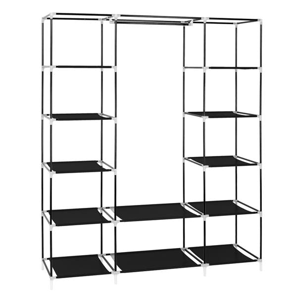 DE Direct HAOYYE Portable Clothes Closet Wardrobe Storage Organizer with Non-Woven Fabric Cover Strong Steel Frame and 12 Shelves Freestanding Garment Rack Dustproof and Waterproof Fabric Quick and Easy Assembly for Bedroom Entryway Black