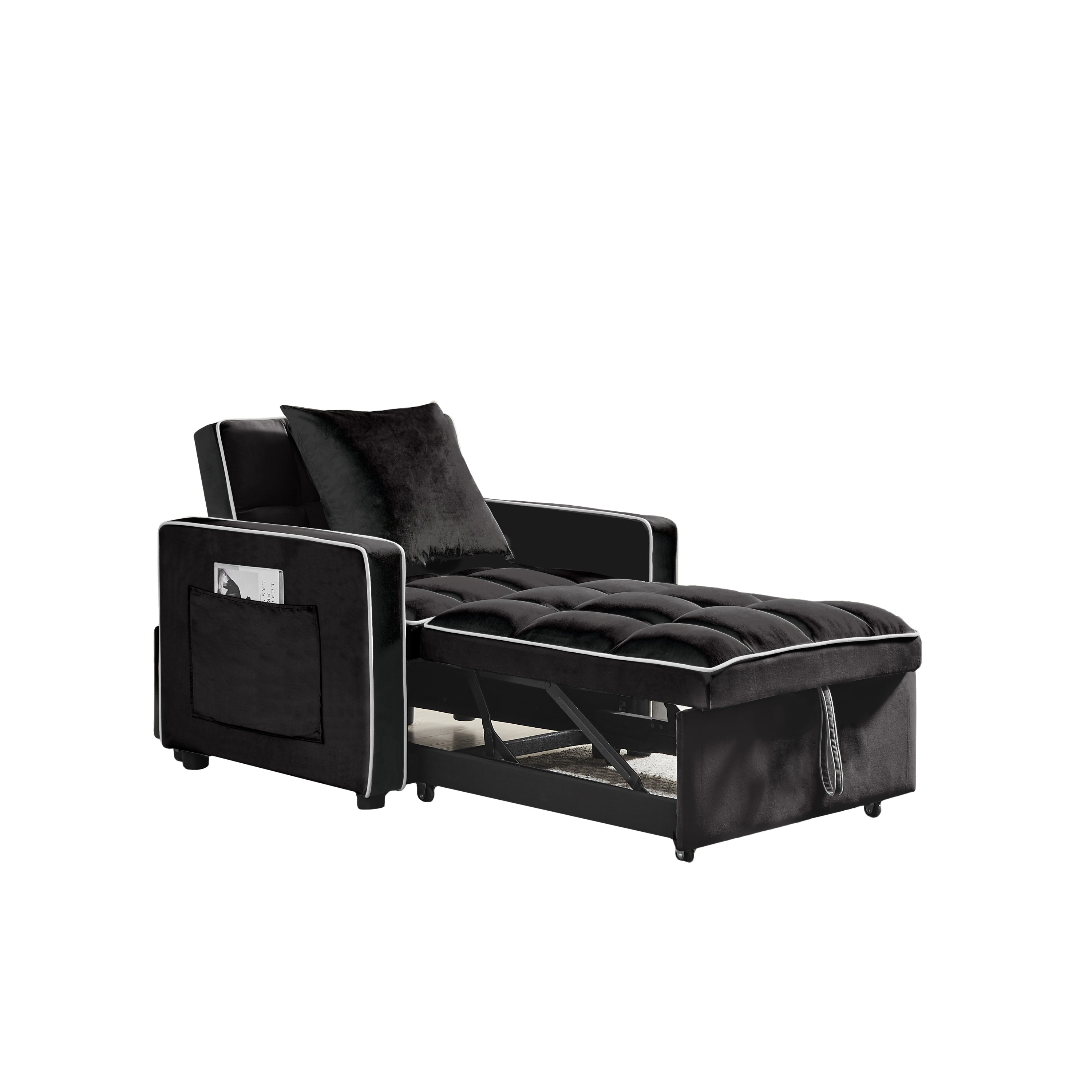 HAOYYE Three-in-One Sofa Bed Chair Black Folding Sofa Bed Adjustable Back Recliner Single Bed Comfortable Modern Durable Sturdy Space-Saving Heavy Duty Design for Adults Dorm Room