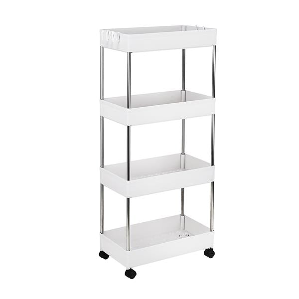 HAOYYE 4-Layer Mobile Multi-functional Storage Cart,Suitable for Kitchen, Bathroom, Laundry Room Narrow Place, Plastic and Stainless Steel, White soft cozy warm flannel fleece home decor luxury