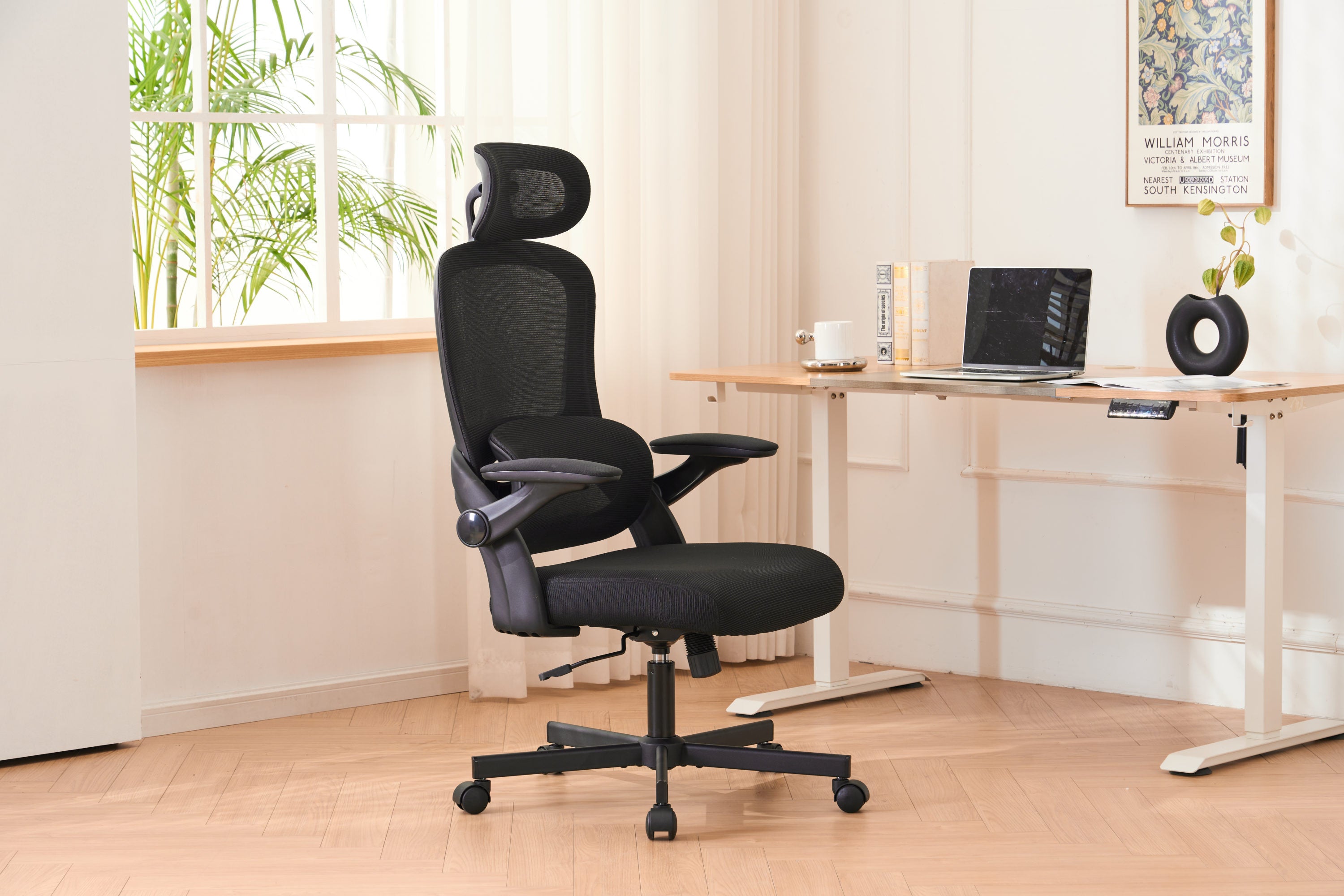 HAOYYE Ergonomic Mesh Office Chair with High Back Desk Design, 3D Armrests, Up And Down Lumbar Support, Swivel Computer Task Chair with Adjustable 2D Headrest and Tilt Function, Sturdy Space-Saving Heavy Duty Chair for Home and Office Use