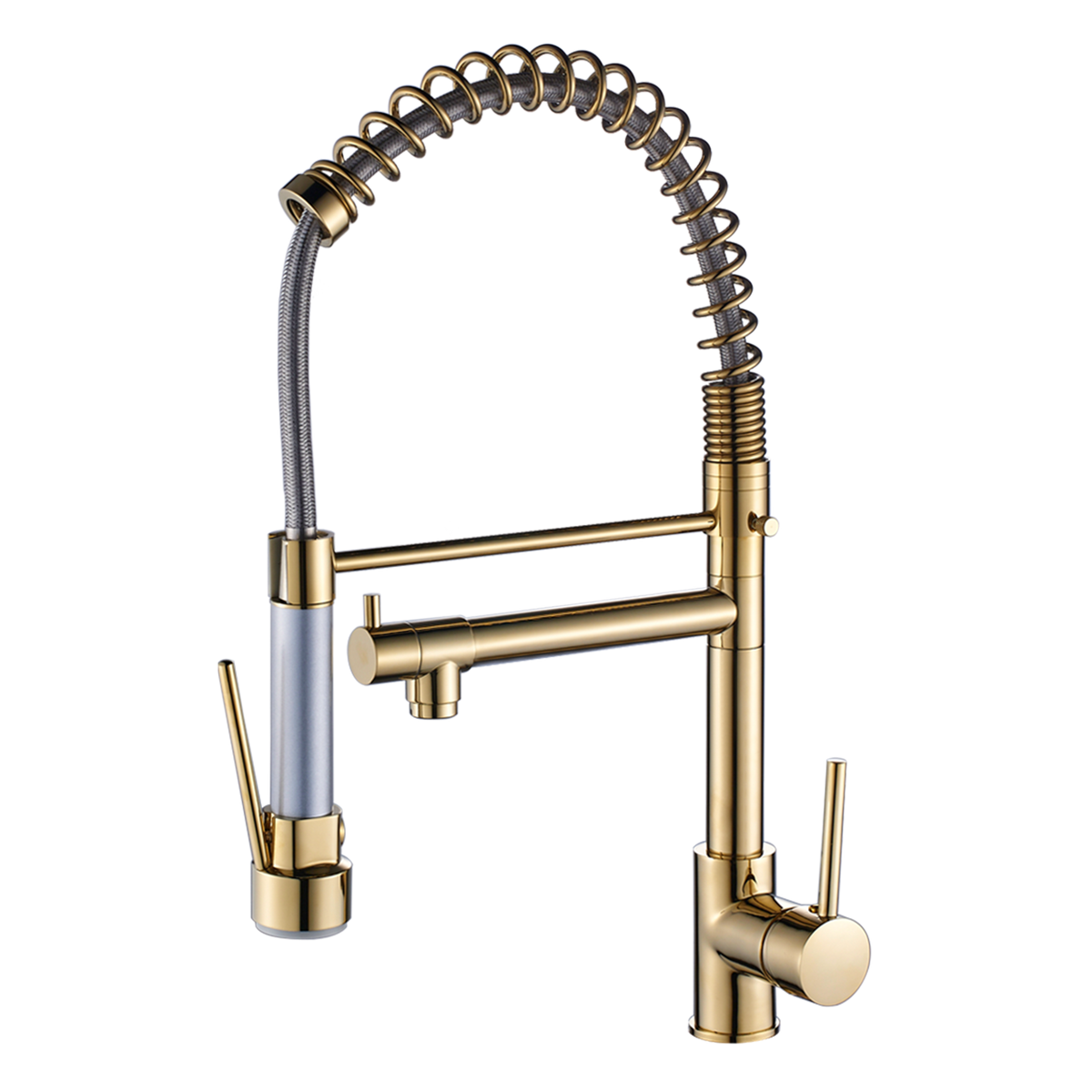 Haoyye Commercial Kitchen Faucet with Pull Down Sprayer, Single Handle Gooseneck Sink Faucet with Dual Function Spray and Stream Modes, 360° Swivel High Arc Design, Brushed Finish, Easy Installation, Heavy Duty Brass for Home, Restaurant or RV