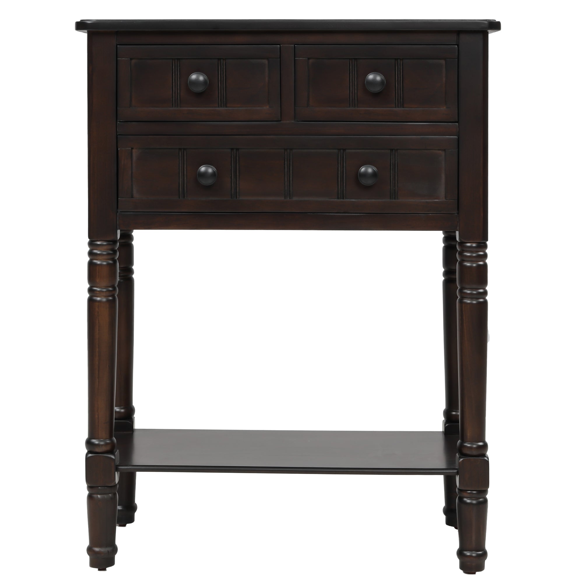 HAOYYE Narrow Console Table, Slim Sofa Table with Three Storage Drawers and Bottom Shelf for Living Room, Espresso, Sturdy Space-Saving Design, Heavy Duty Construction, Easy Assembly, Durable and Stylish Home Furniture, Versatile for Hallway or Entryway