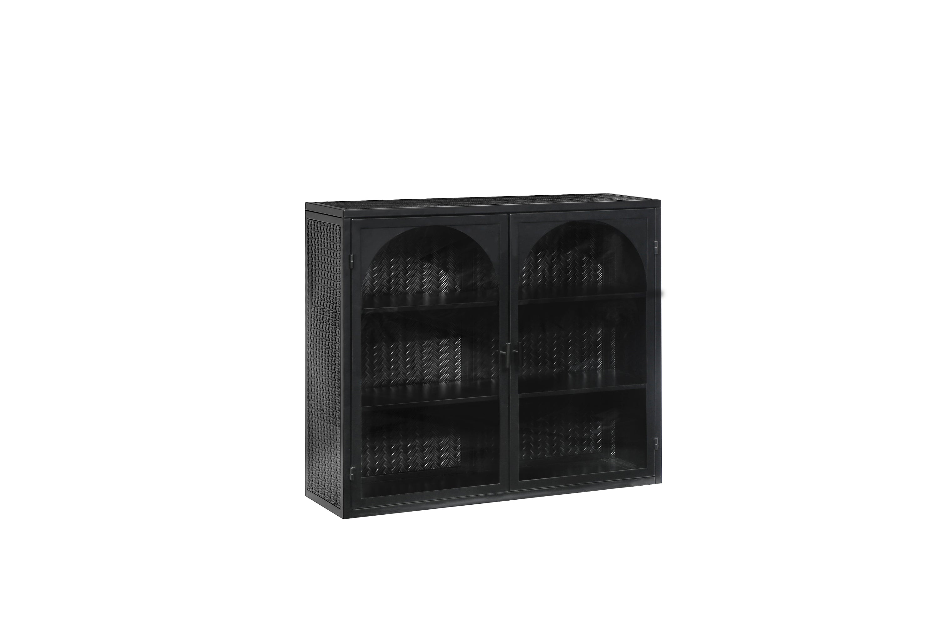 HAOYYE 27.56"Glass Doors Modern Two-door Wall Cabinet with Featuring Three-tier Storage for Entryway Living Room Bathroom Dining Room,Wall Cabinet with Characteristic Woven Pattern,Black Sturdy Space-Saving