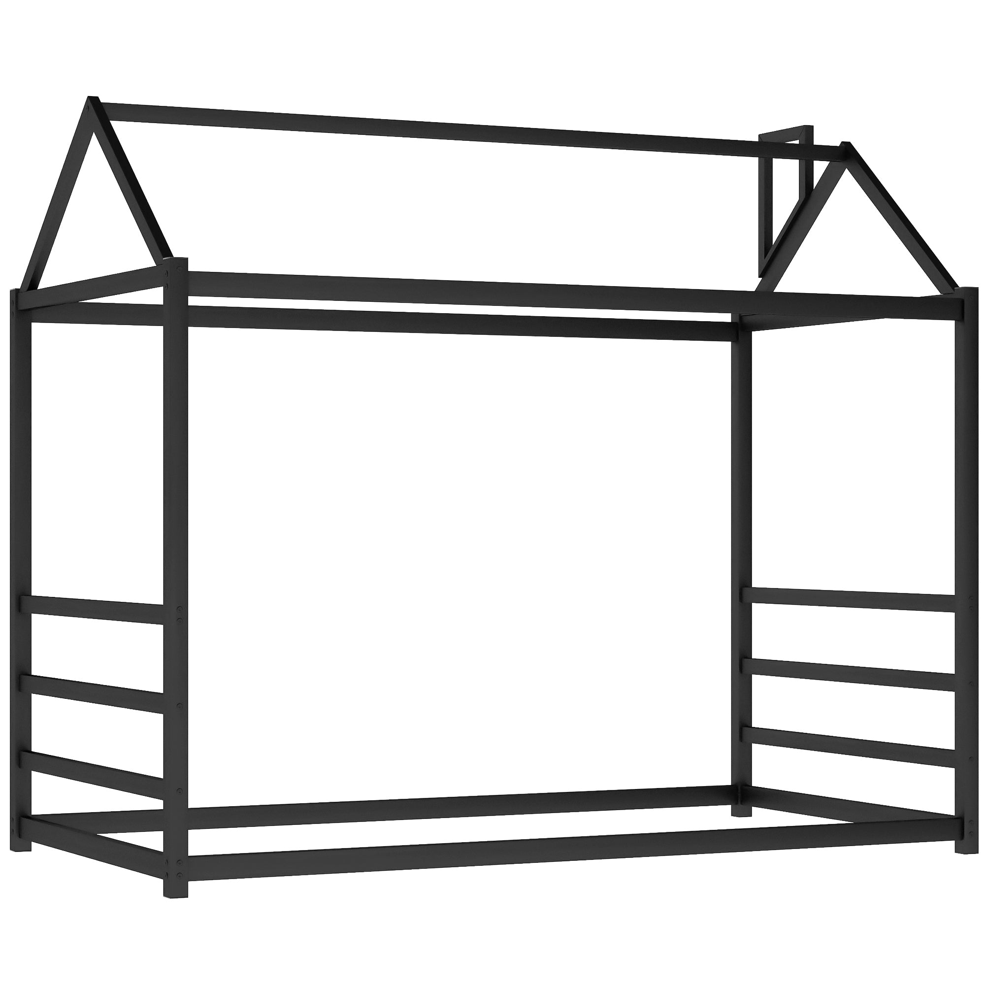 HAOYYE House Platform Bed with Roof and Chimney Design,Black Sturdy Space-Saving Heavy Duty Modern Design Easy Assembly Durable Stylish Home Furniture Versatile