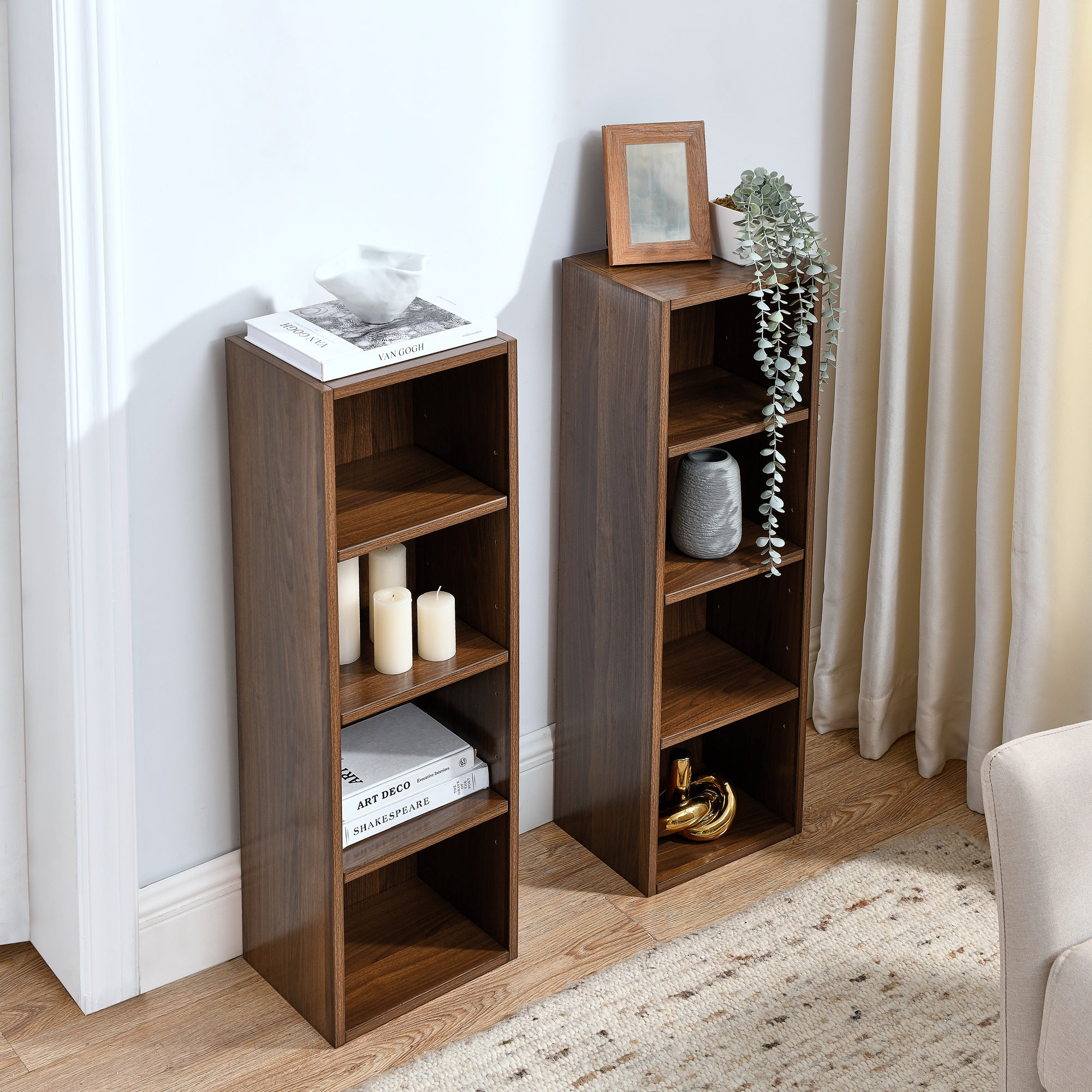 Haoyye 8-Tier Media Tower Rack, CD DVD Slim Storage Cabinet, Adjustable Shelves for Home Office, Multifunctional Double-Decker Bookcase, Sturdy Space-Saving Bookshelf for Tall Narrow Display