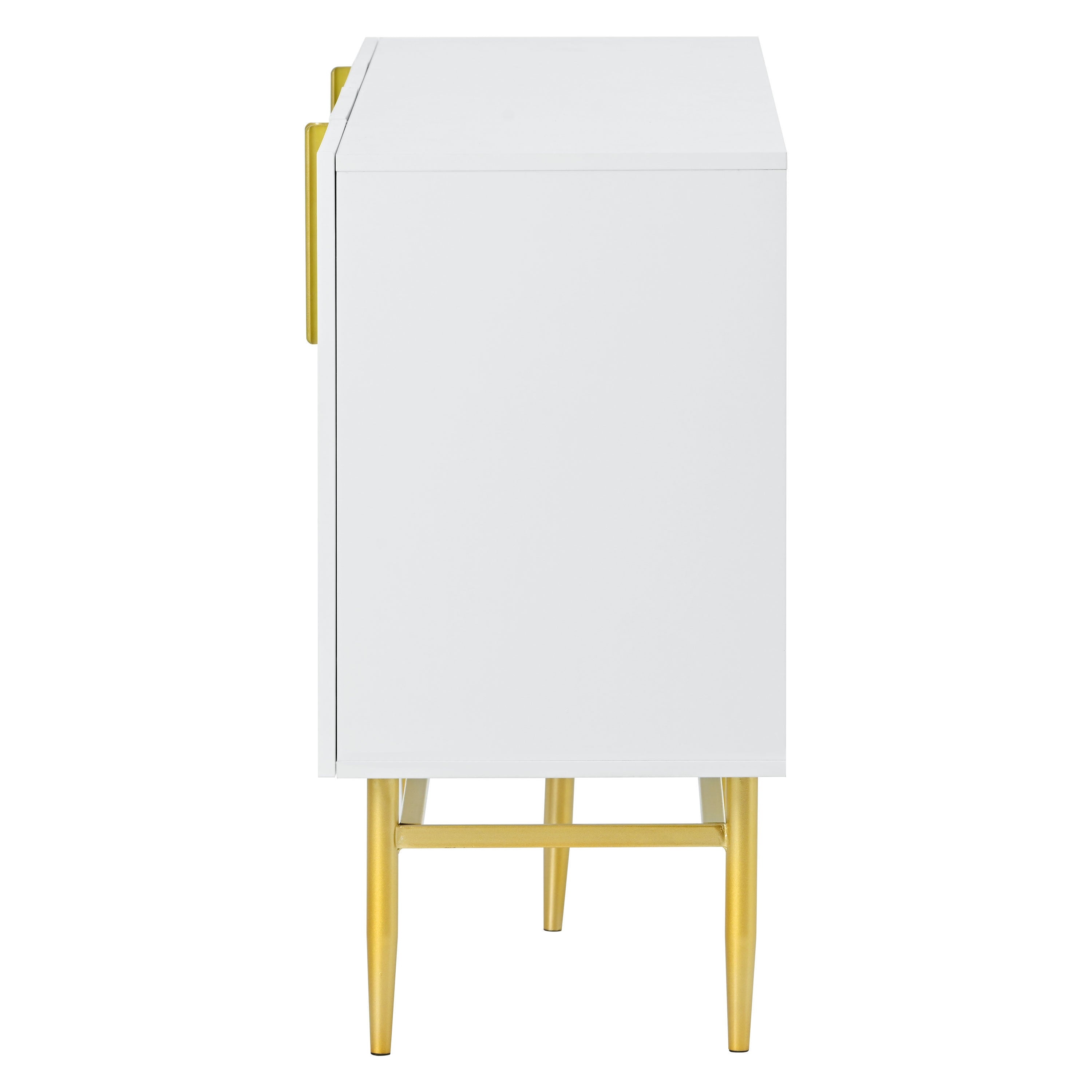 HAOYYE Modern Elegant 4-door Sideboard Gold Metal Handle Buffet Cabinet for Dining Room, Living Room, Bedroom, Hallway (White) Sturdy Space-Saving Heavy Duty Modern Design Adults Dorm Room