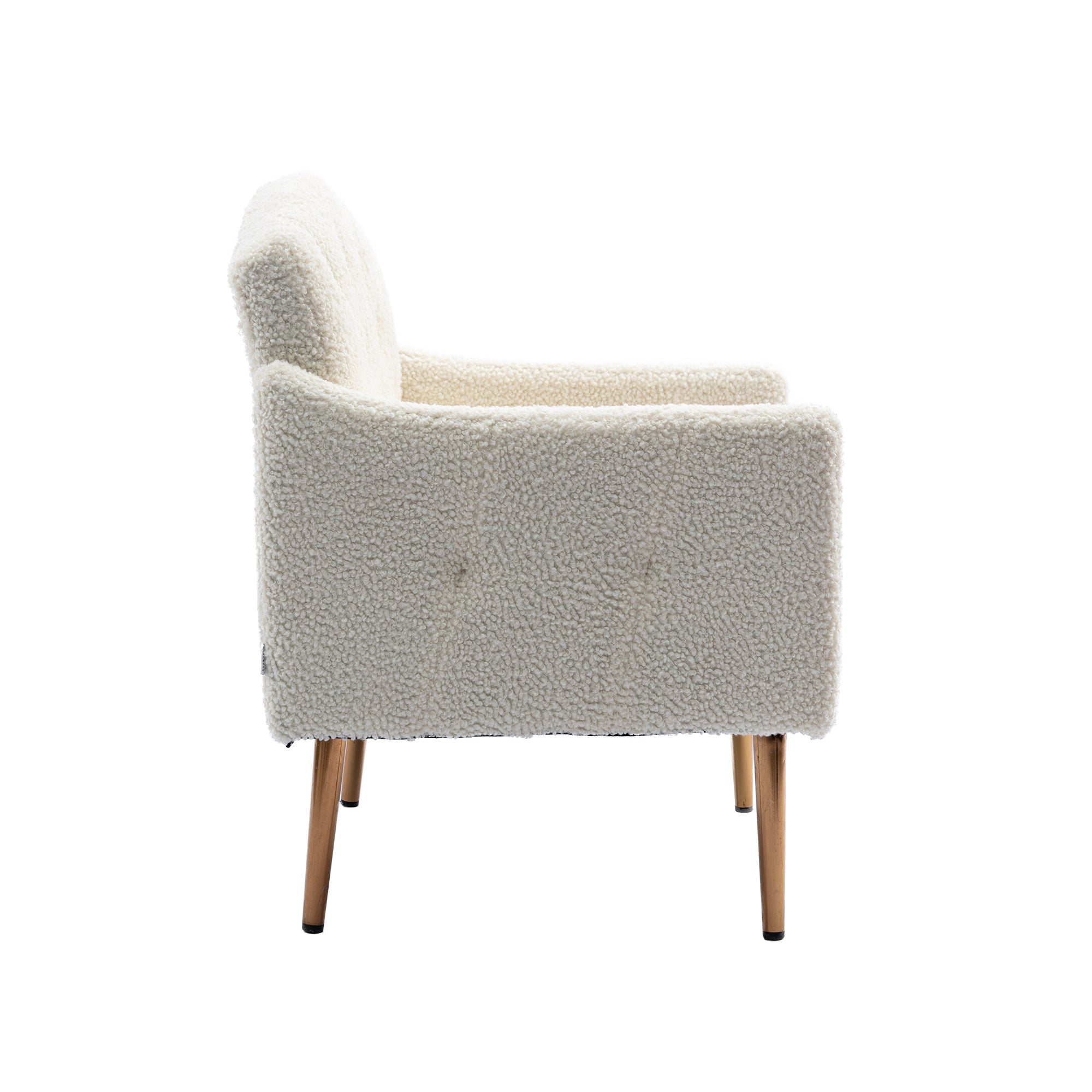 HAOYYE Modern Accent Chair with Arms, Tufted Decorative Fabric Armchair with Gold Metal Legs, Upholstered Reading Chair for Living Room Bedroom Office (White Teddy) Sturdy Space-Saving Heavy Duty